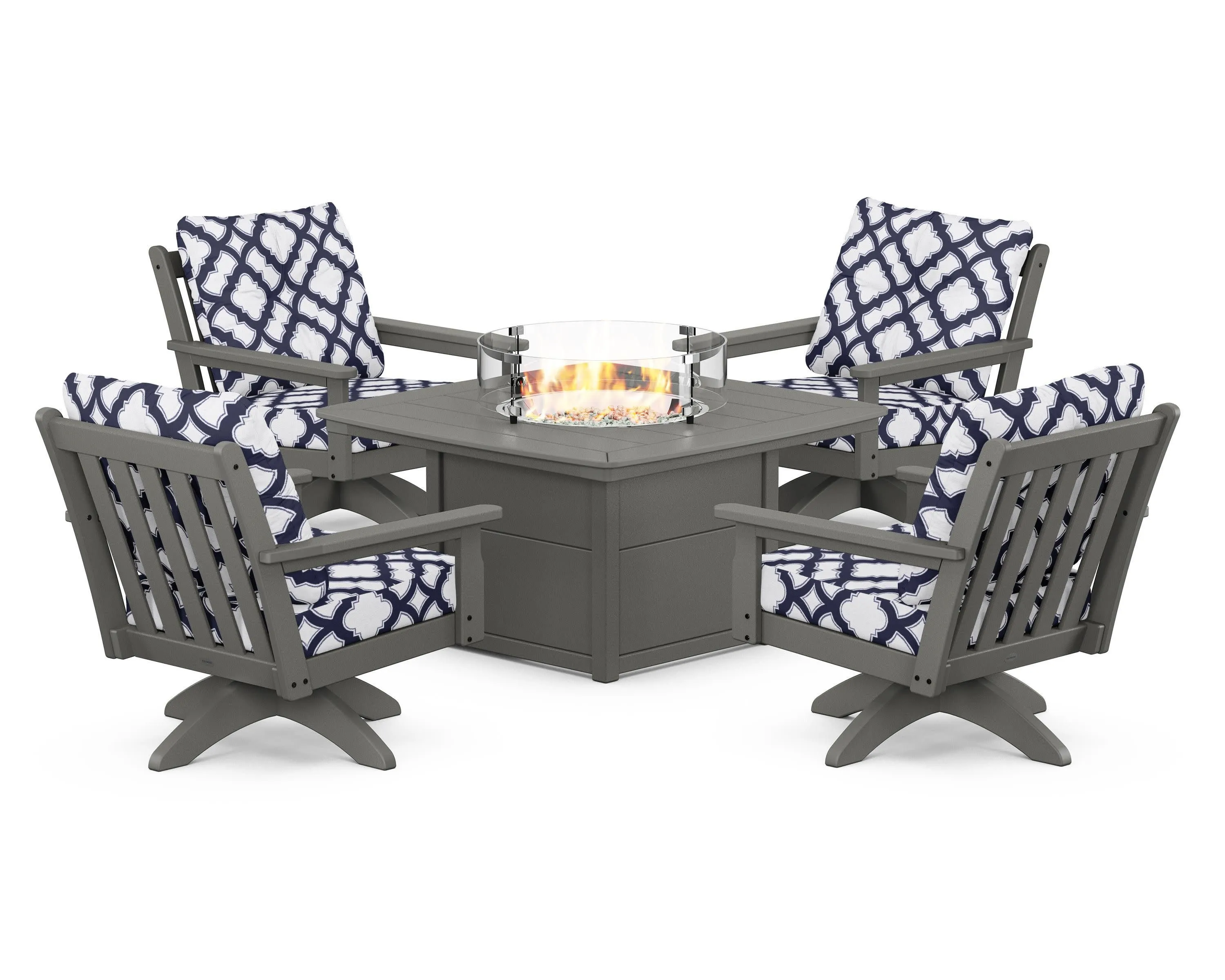 Vineyard 5-Piece Deep Seating Swivel Conversation Set with Fire Pit Table