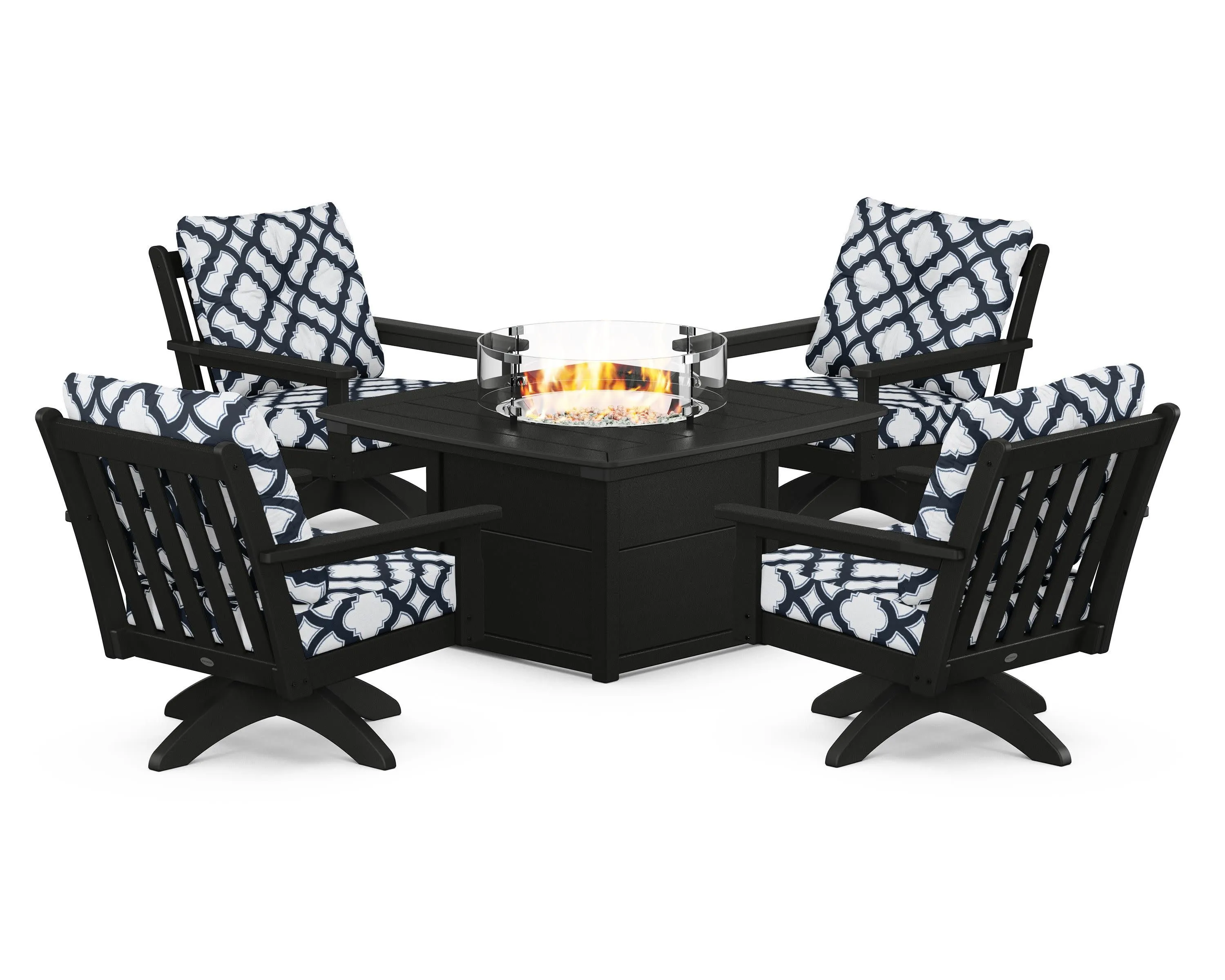 Vineyard 5-Piece Deep Seating Swivel Conversation Set with Fire Pit Table