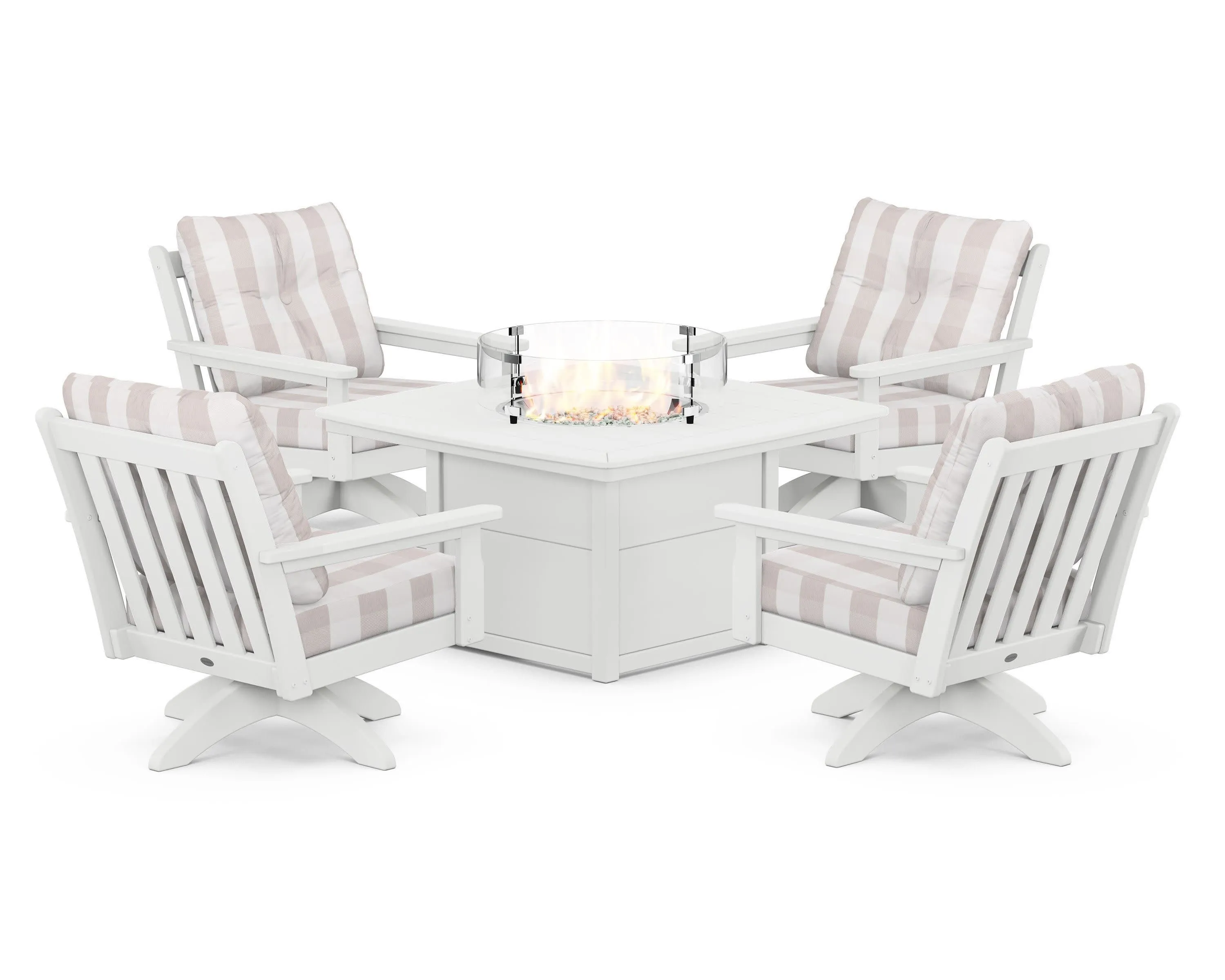 Vineyard 5-Piece Deep Seating Swivel Conversation Set with Fire Pit Table