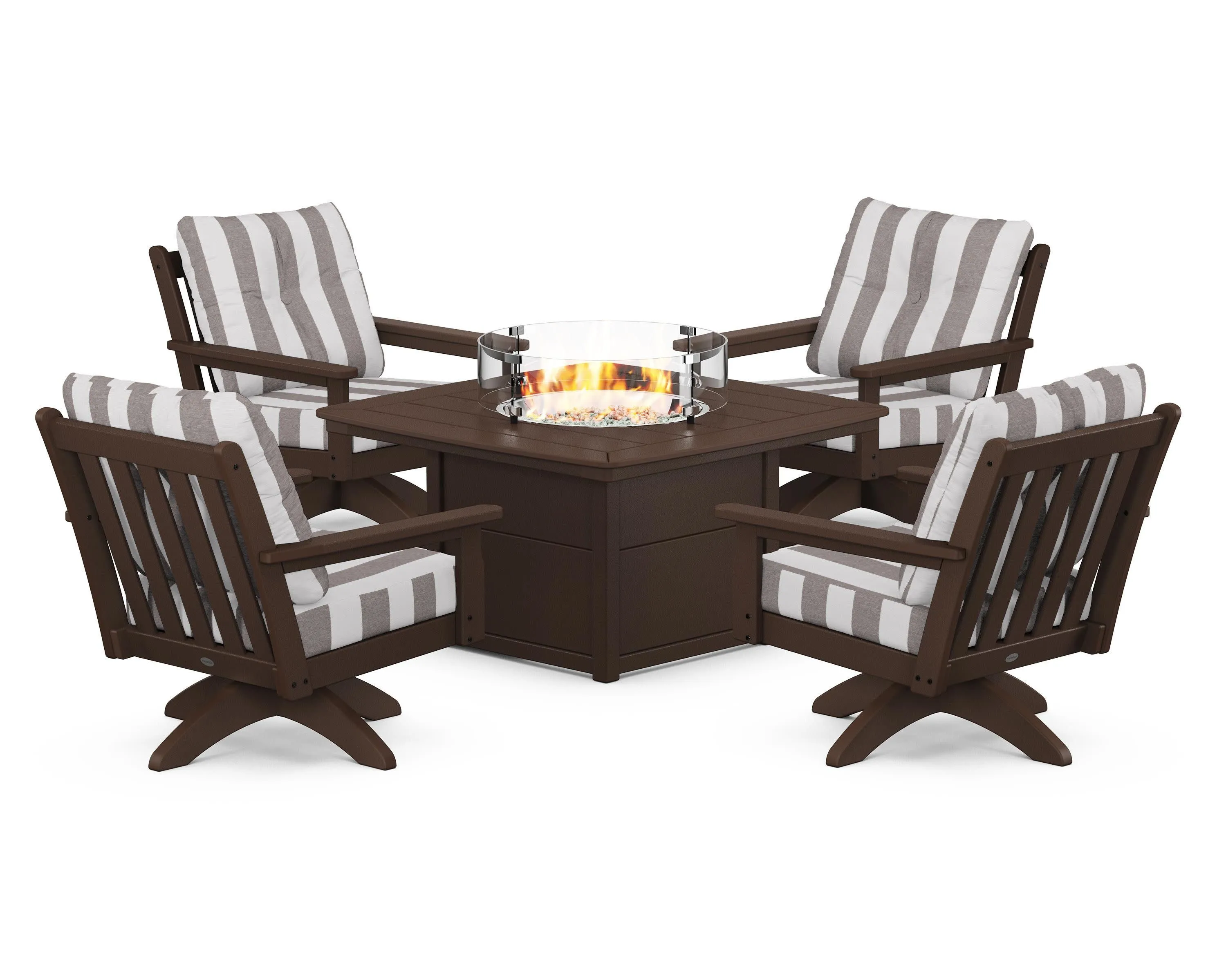 Vineyard 5-Piece Deep Seating Swivel Conversation Set with Fire Pit Table