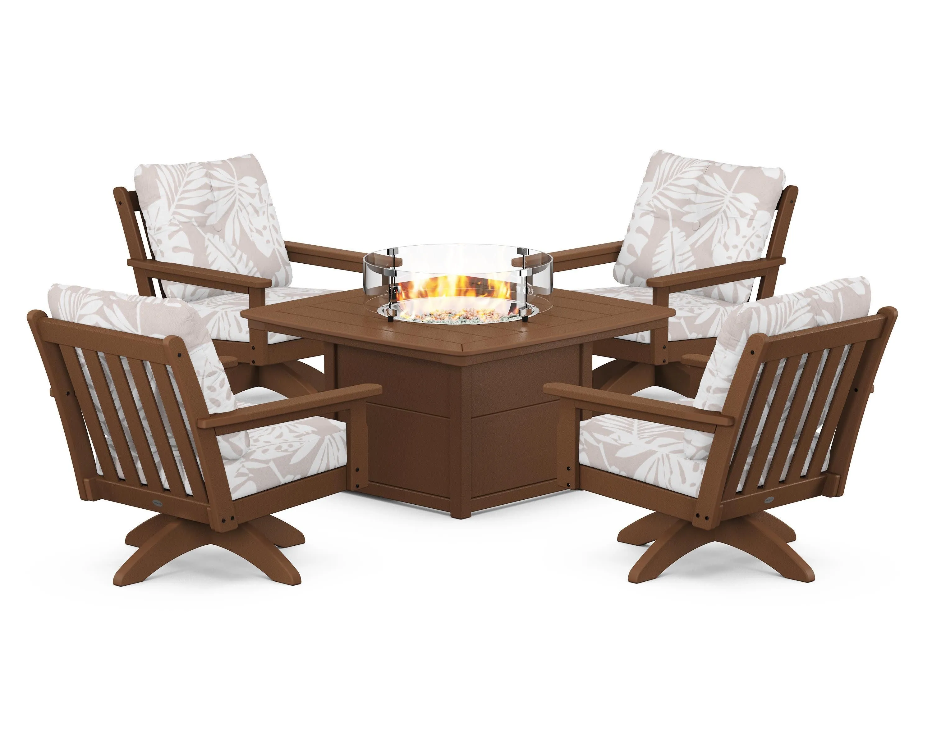 Vineyard 5-Piece Deep Seating Swivel Conversation Set with Fire Pit Table