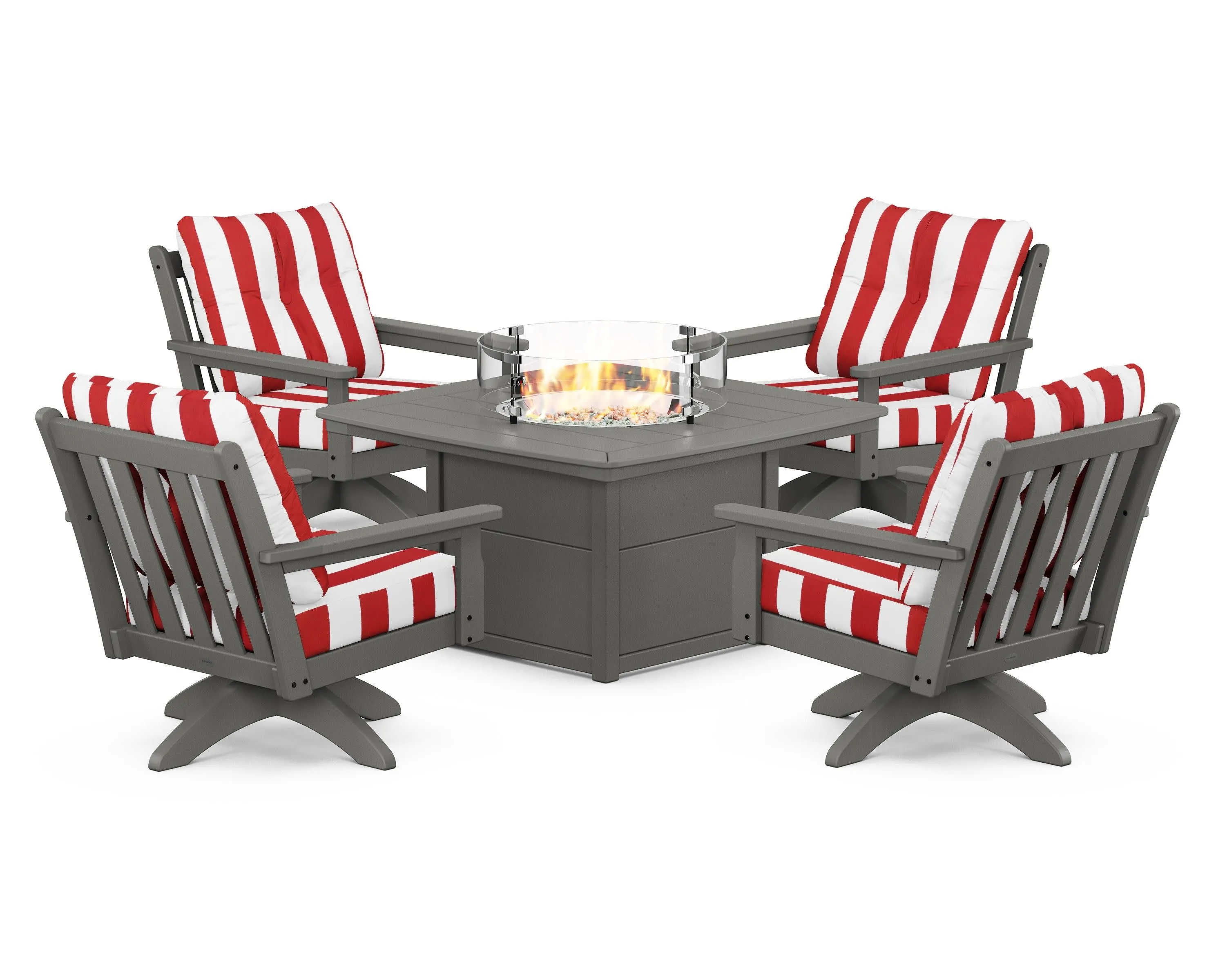 Vineyard 5-Piece Deep Seating Swivel Conversation Set with Fire Pit Table