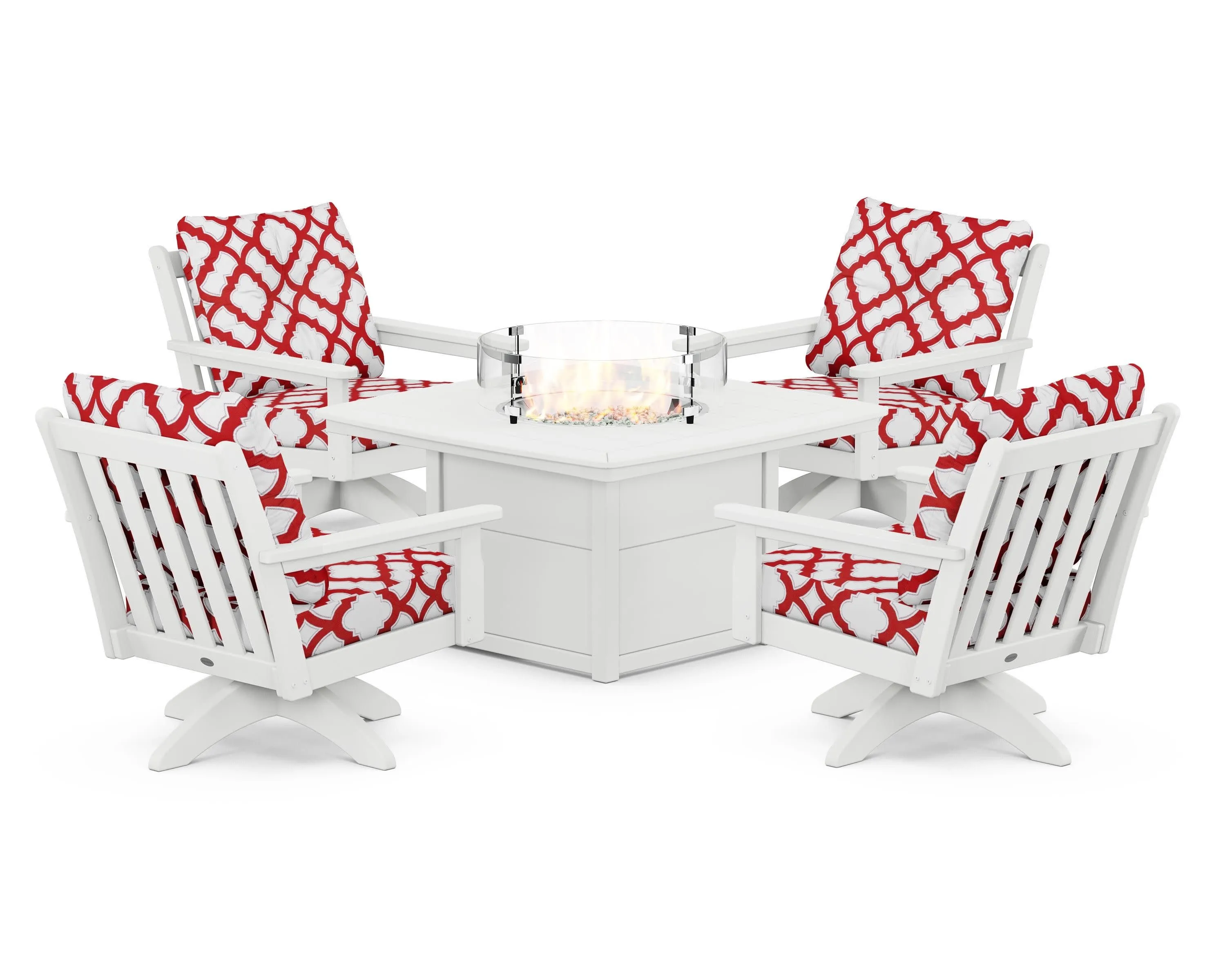 Vineyard 5-Piece Deep Seating Swivel Conversation Set with Fire Pit Table