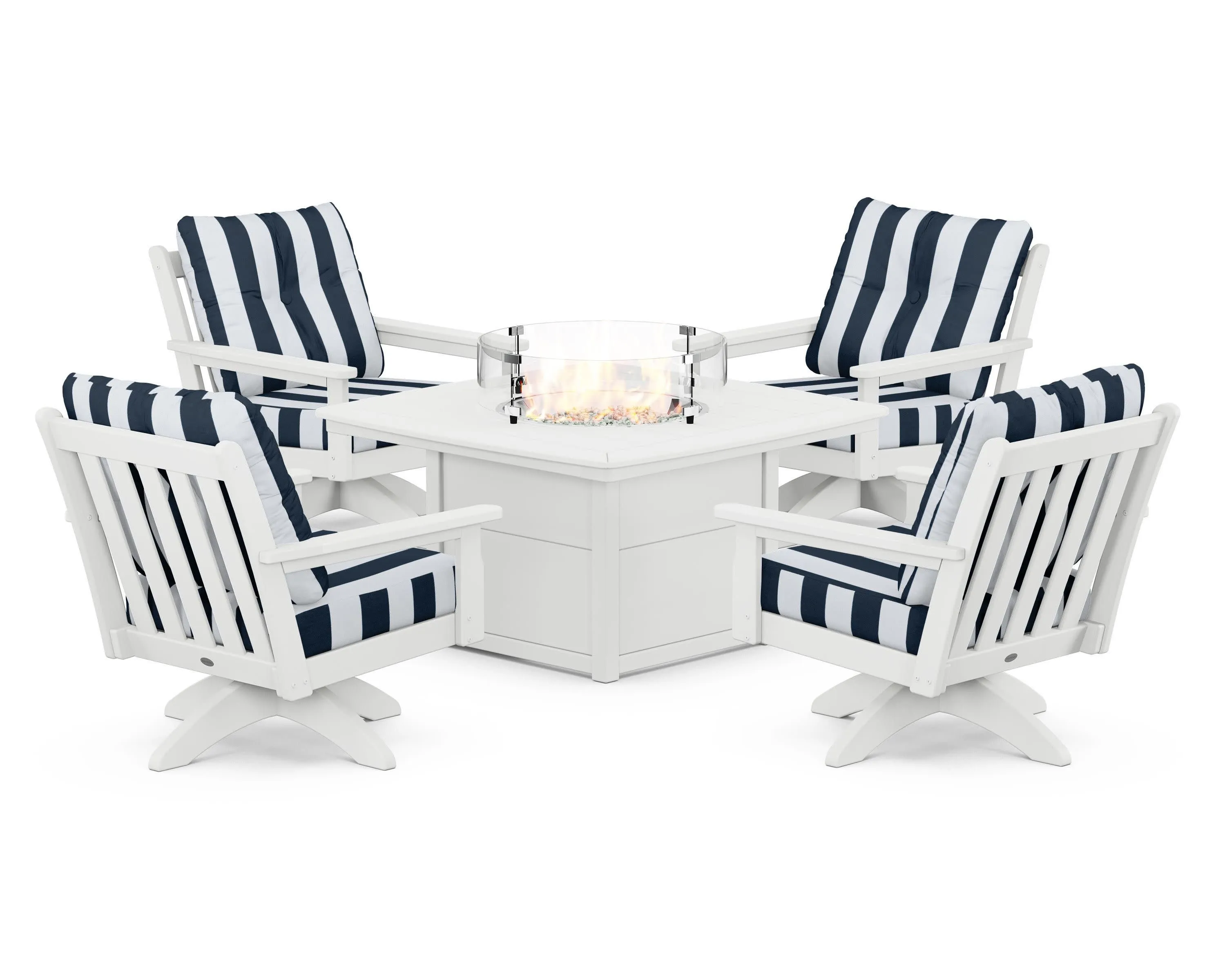 Vineyard 5-Piece Deep Seating Swivel Conversation Set with Fire Pit Table