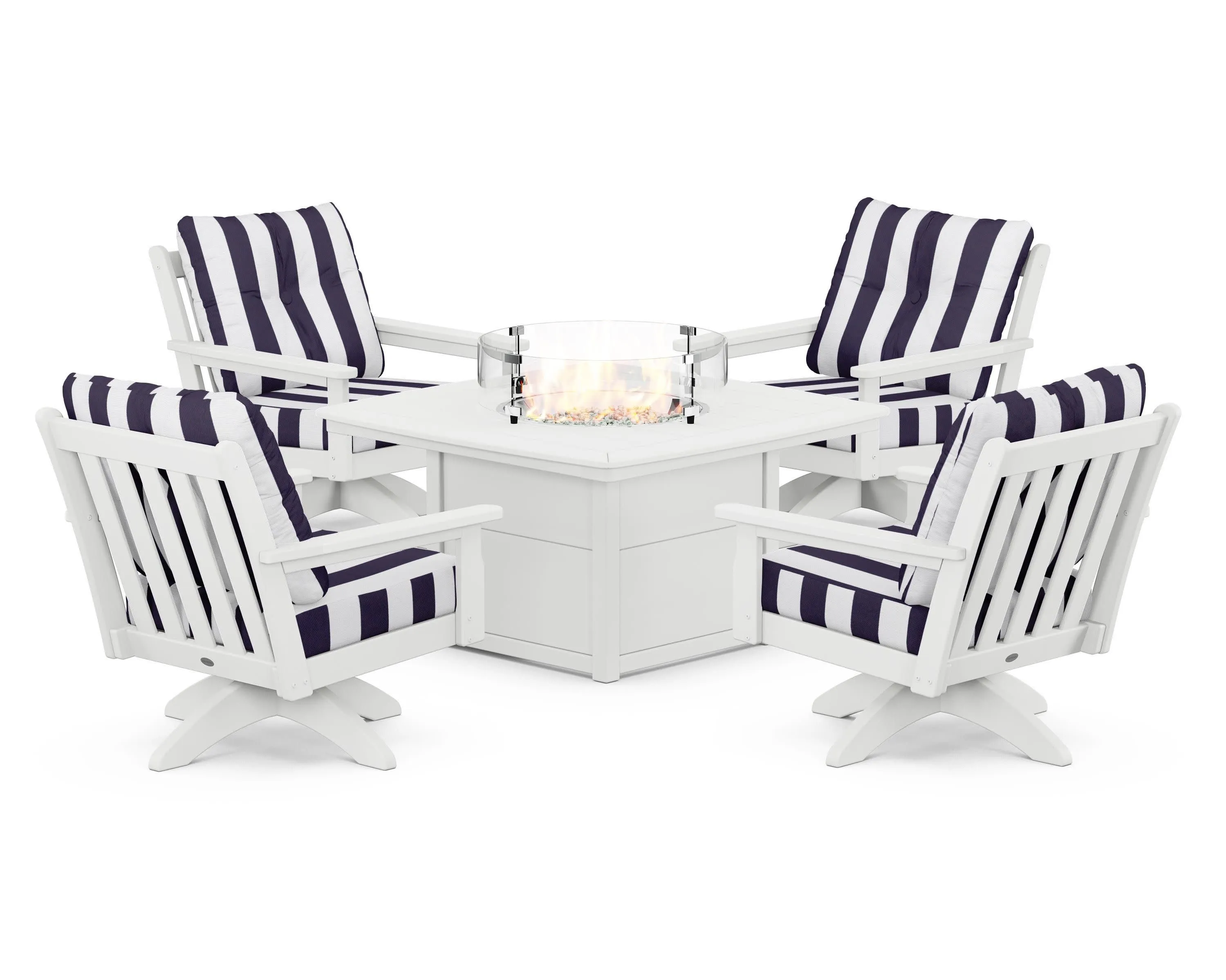 Vineyard 5-Piece Deep Seating Swivel Conversation Set with Fire Pit Table
