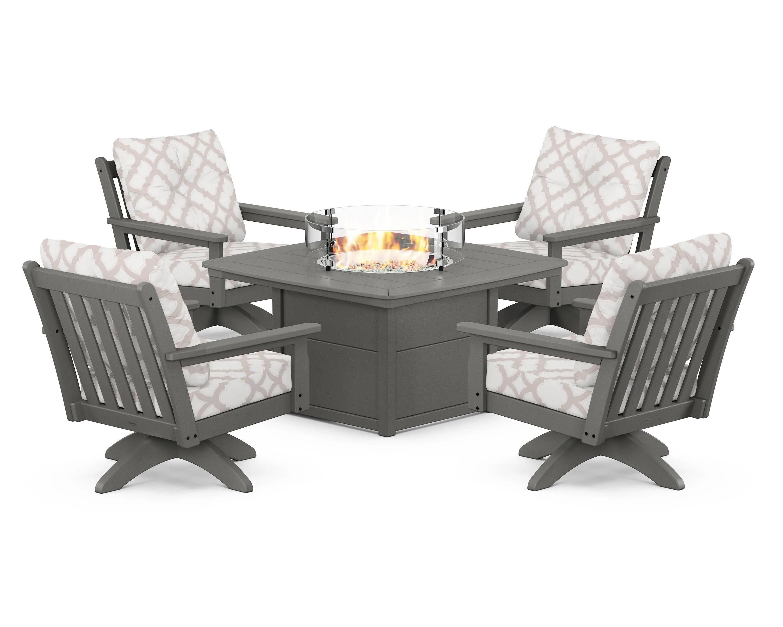 Vineyard 5-Piece Deep Seating Swivel Conversation Set with Fire Pit Table