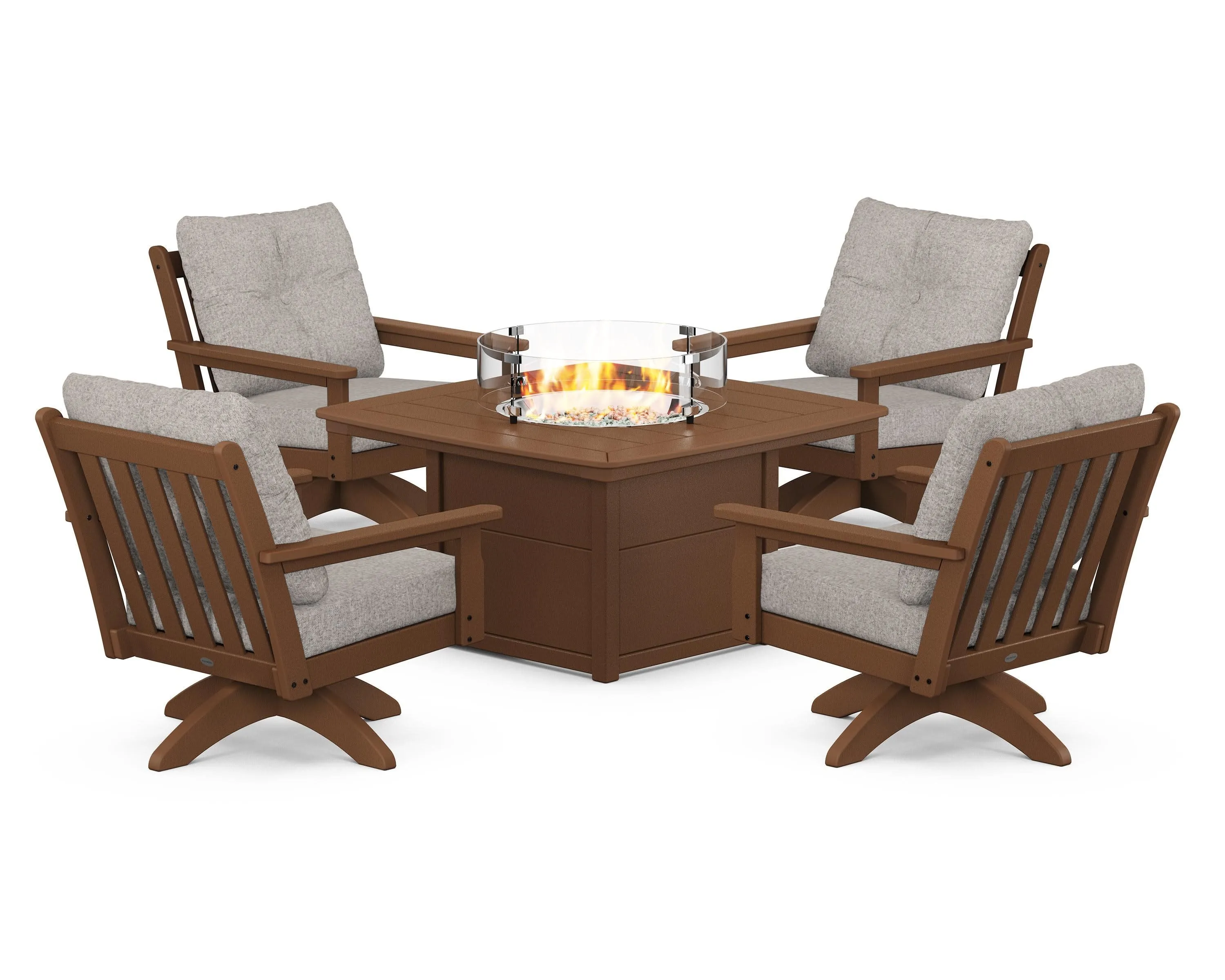Vineyard 5-Piece Deep Seating Swivel Conversation Set with Fire Pit Table
