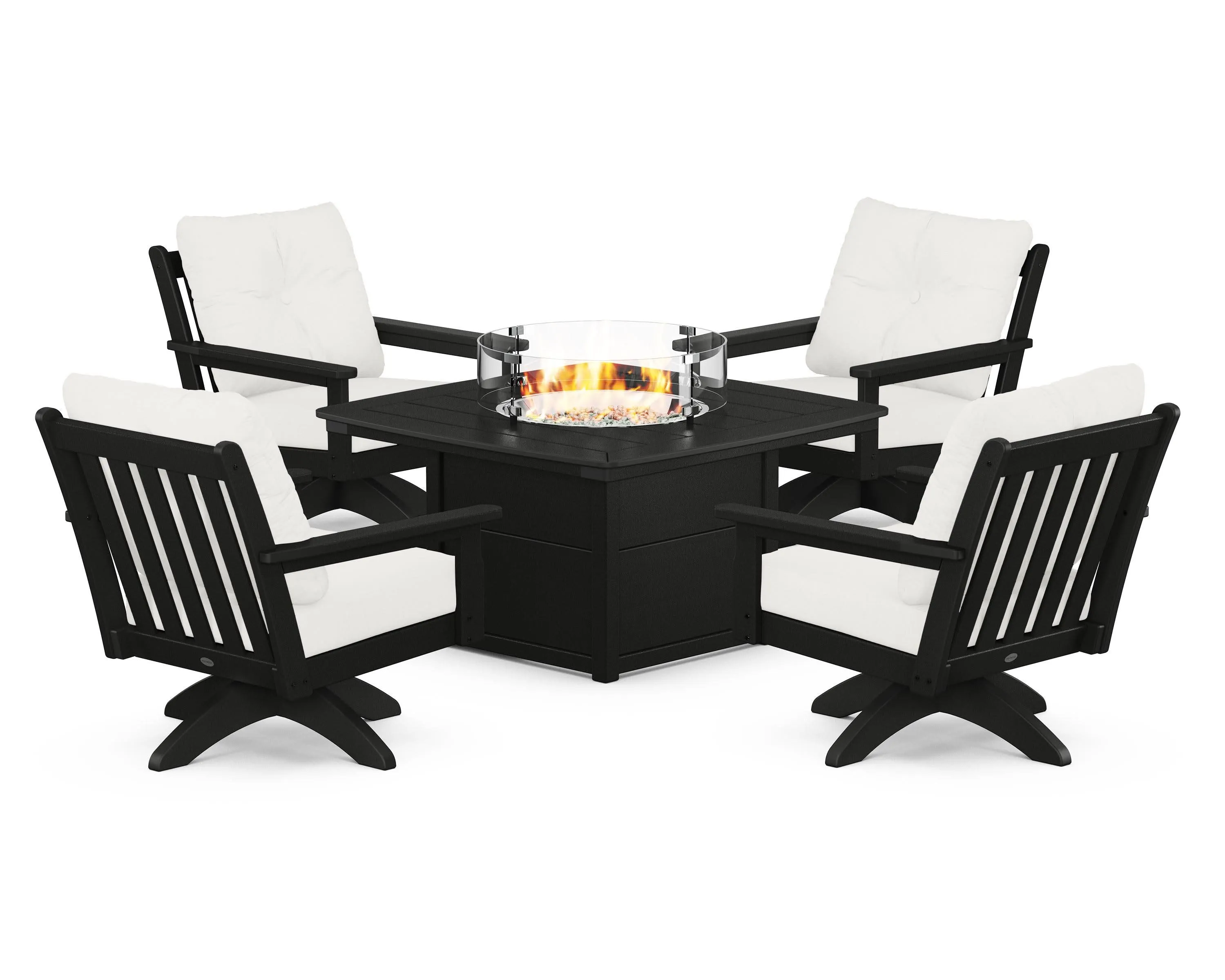 Vineyard 5-Piece Deep Seating Swivel Conversation Set with Fire Pit Table