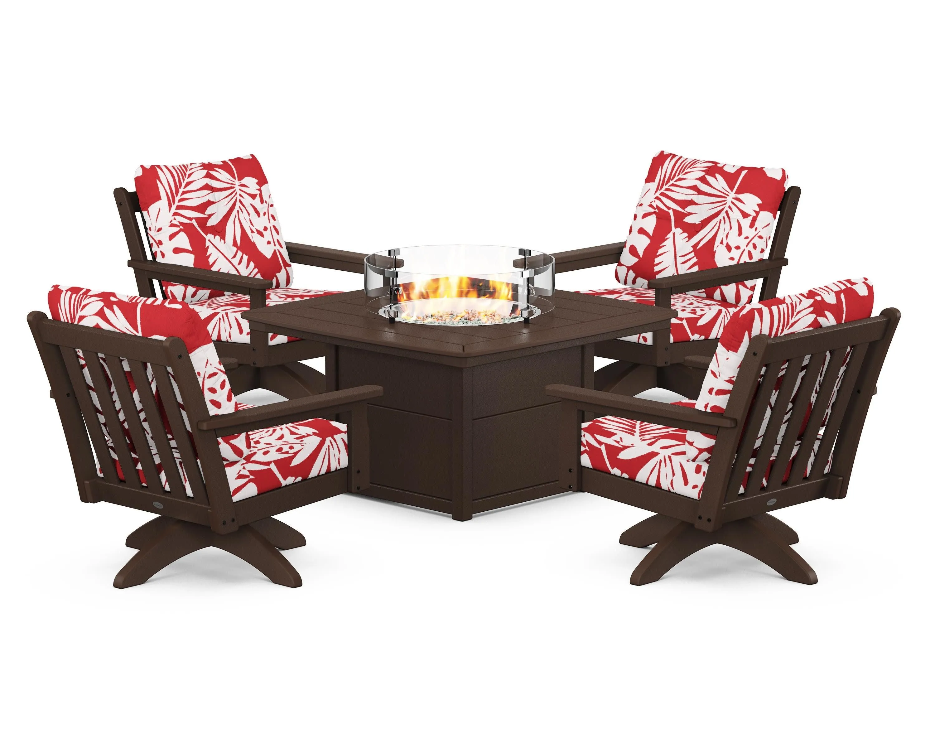 Vineyard 5-Piece Deep Seating Swivel Conversation Set with Fire Pit Table