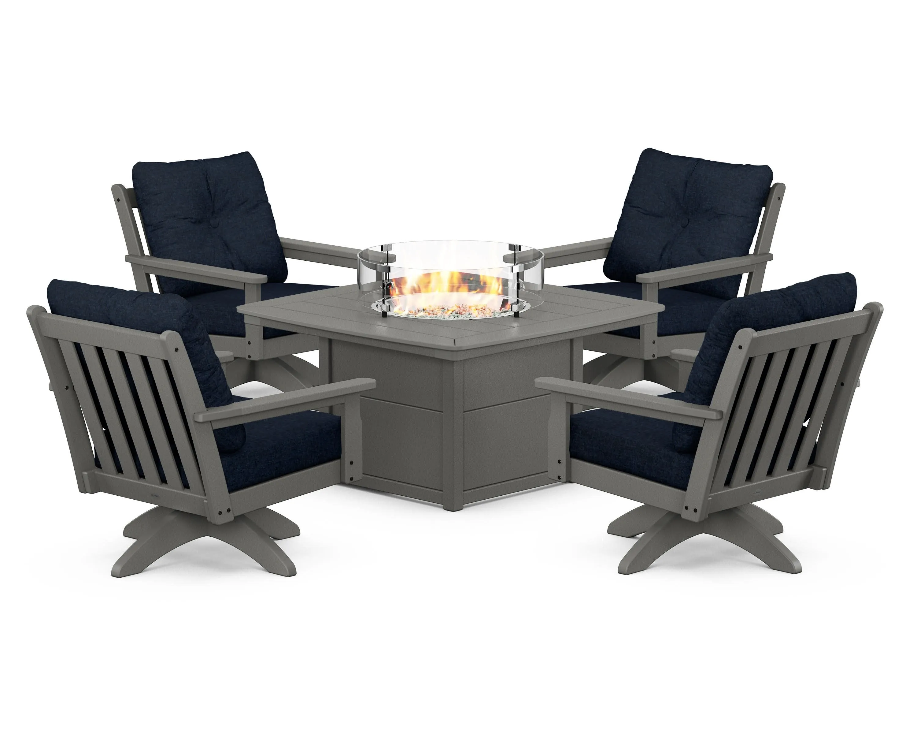 Vineyard 5-Piece Deep Seating Swivel Conversation Set with Fire Pit Table