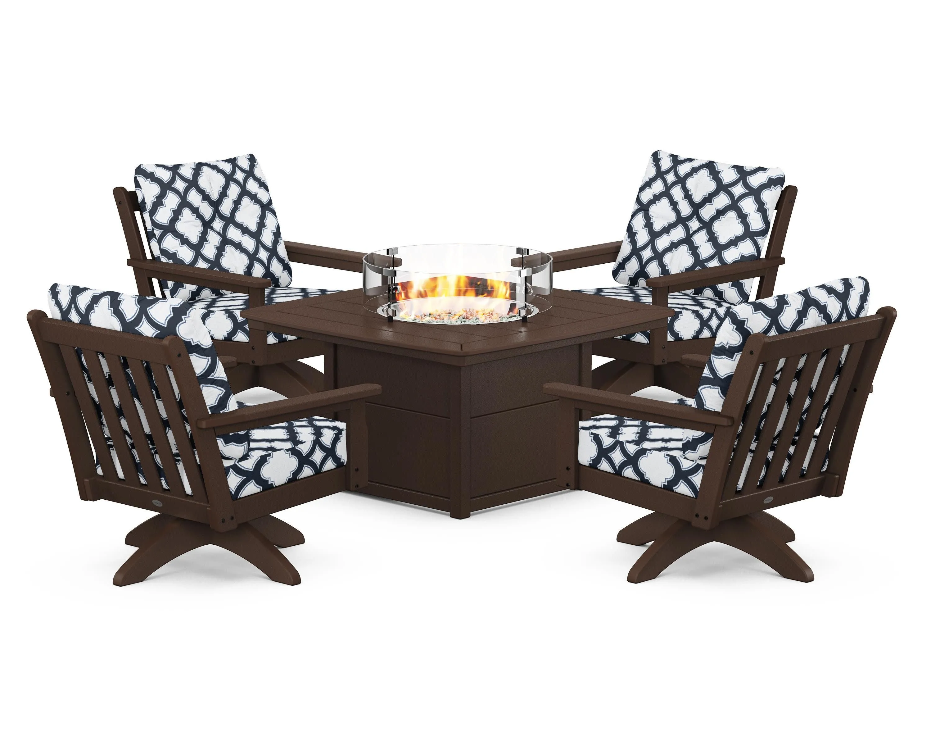 Vineyard 5-Piece Deep Seating Swivel Conversation Set with Fire Pit Table