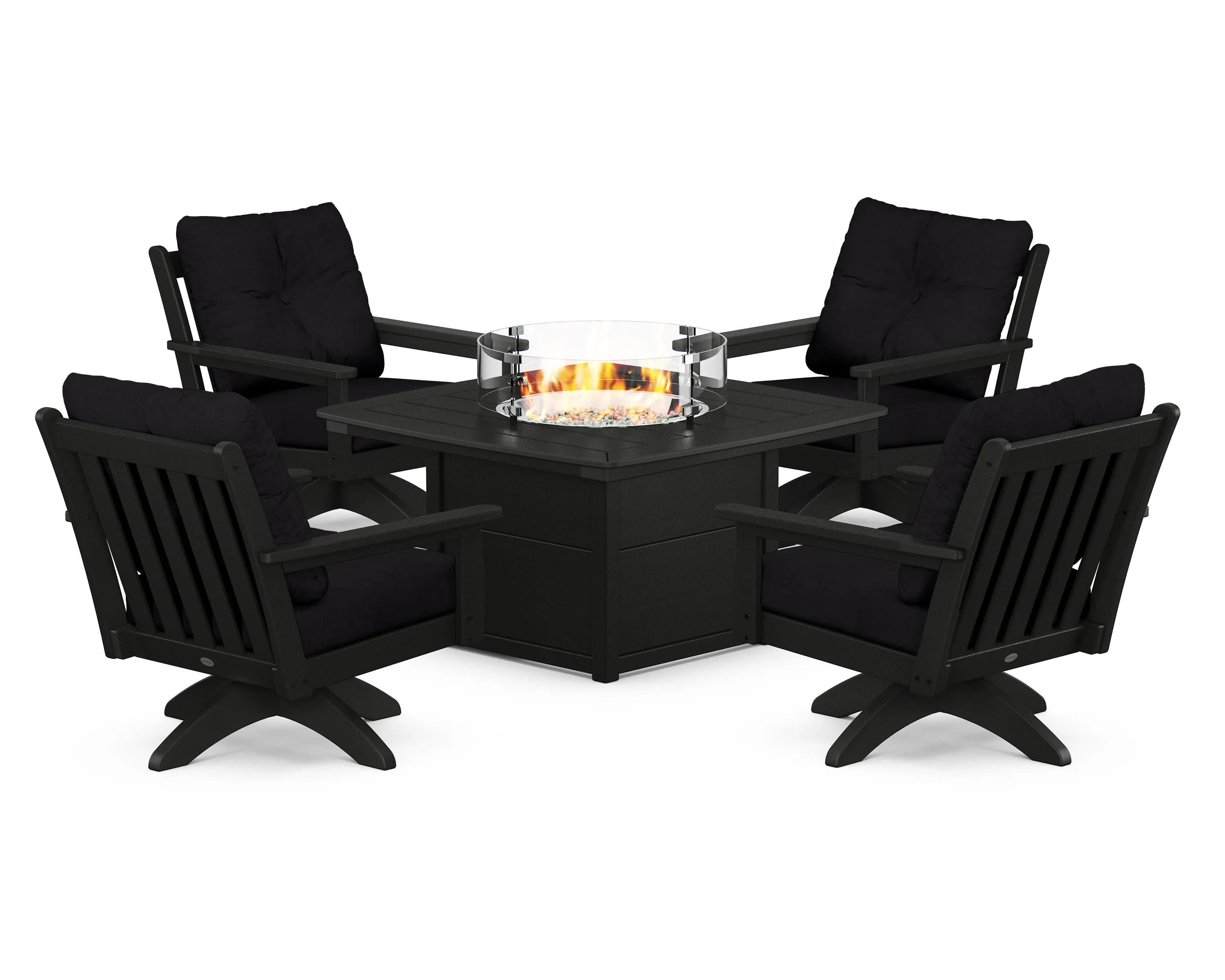 Vineyard 5-Piece Deep Seating Swivel Conversation Set with Fire Pit Table