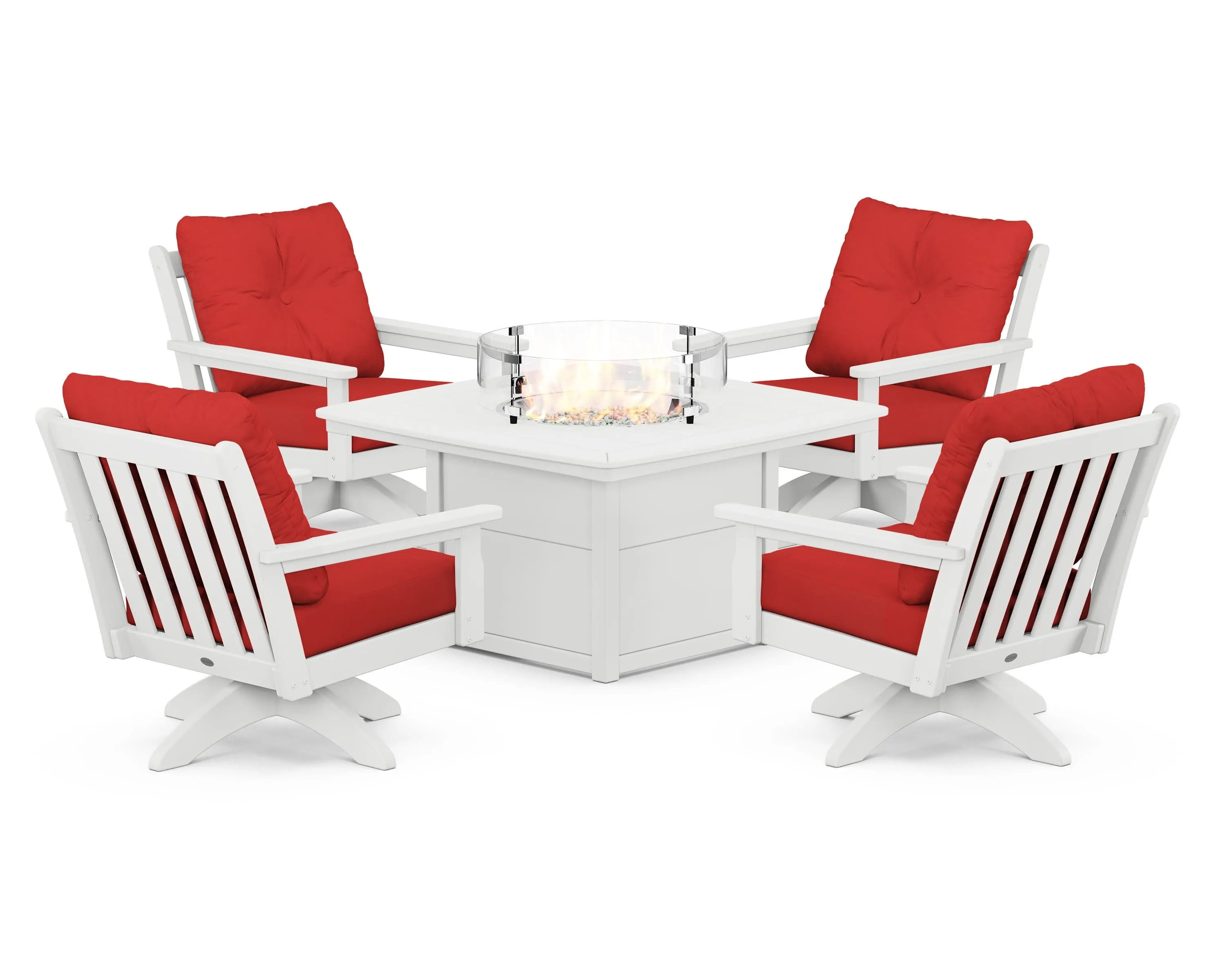 Vineyard 5-Piece Deep Seating Swivel Conversation Set with Fire Pit Table