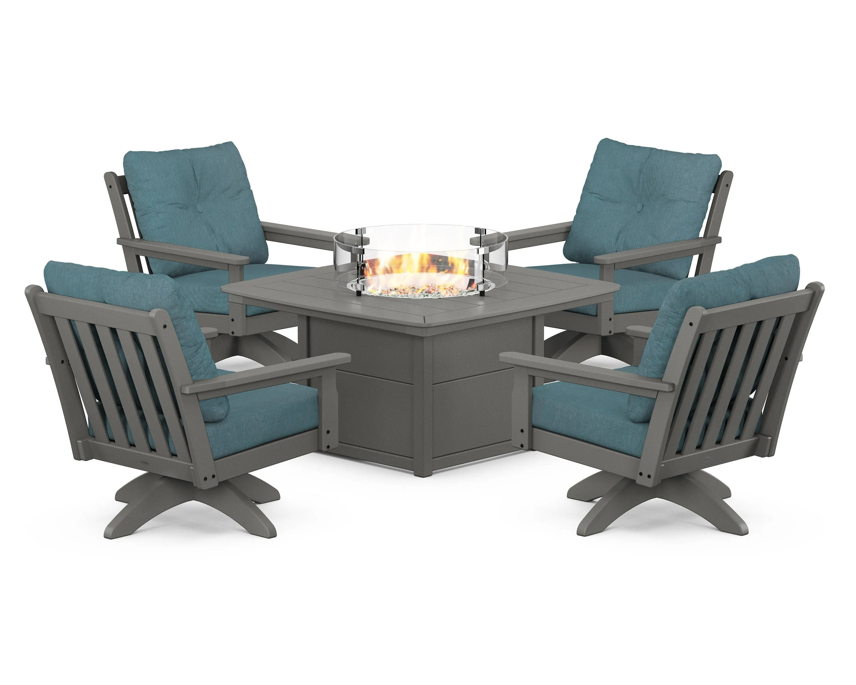 Vineyard 5-Piece Deep Seating Swivel Conversation Set with Fire Pit Table