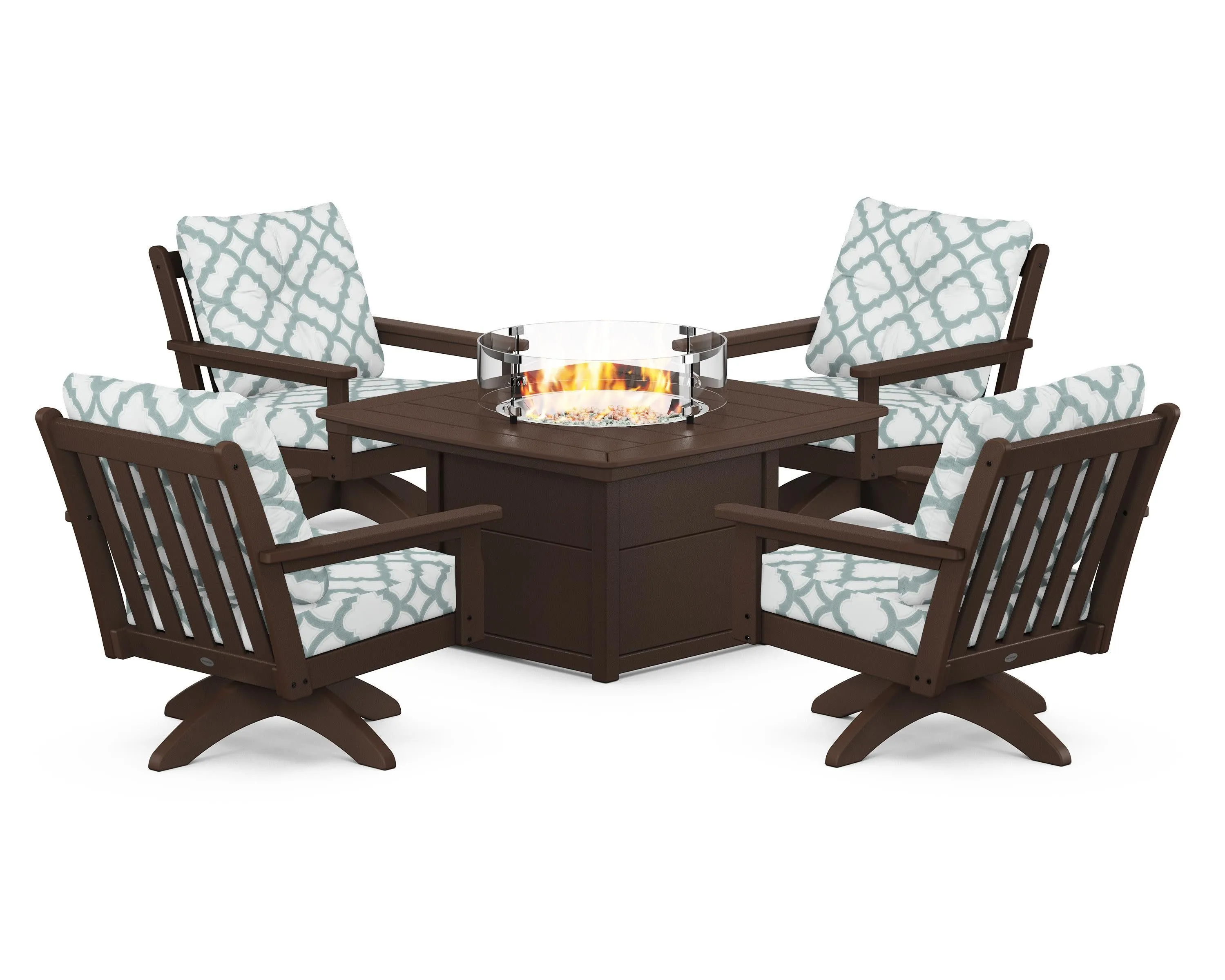 Vineyard 5-Piece Deep Seating Swivel Conversation Set with Fire Pit Table