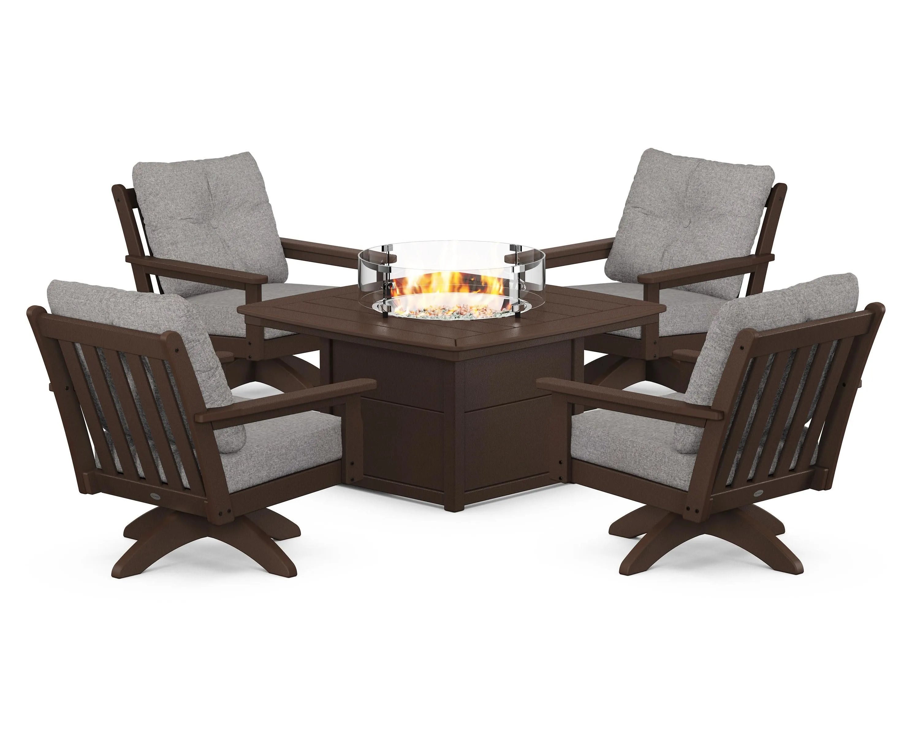 Vineyard 5-Piece Deep Seating Swivel Conversation Set with Fire Pit Table