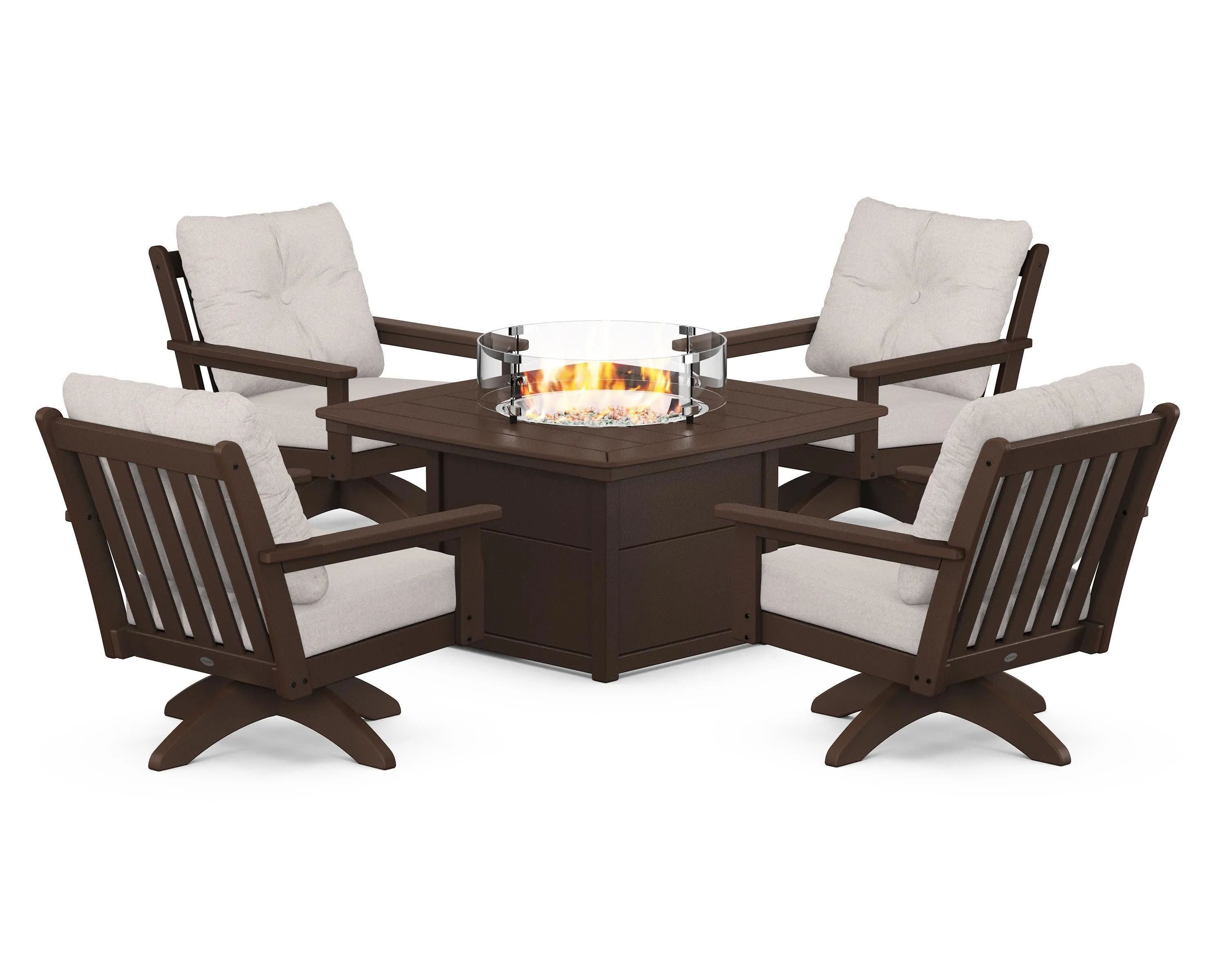 Vineyard 5-Piece Deep Seating Swivel Conversation Set with Fire Pit Table