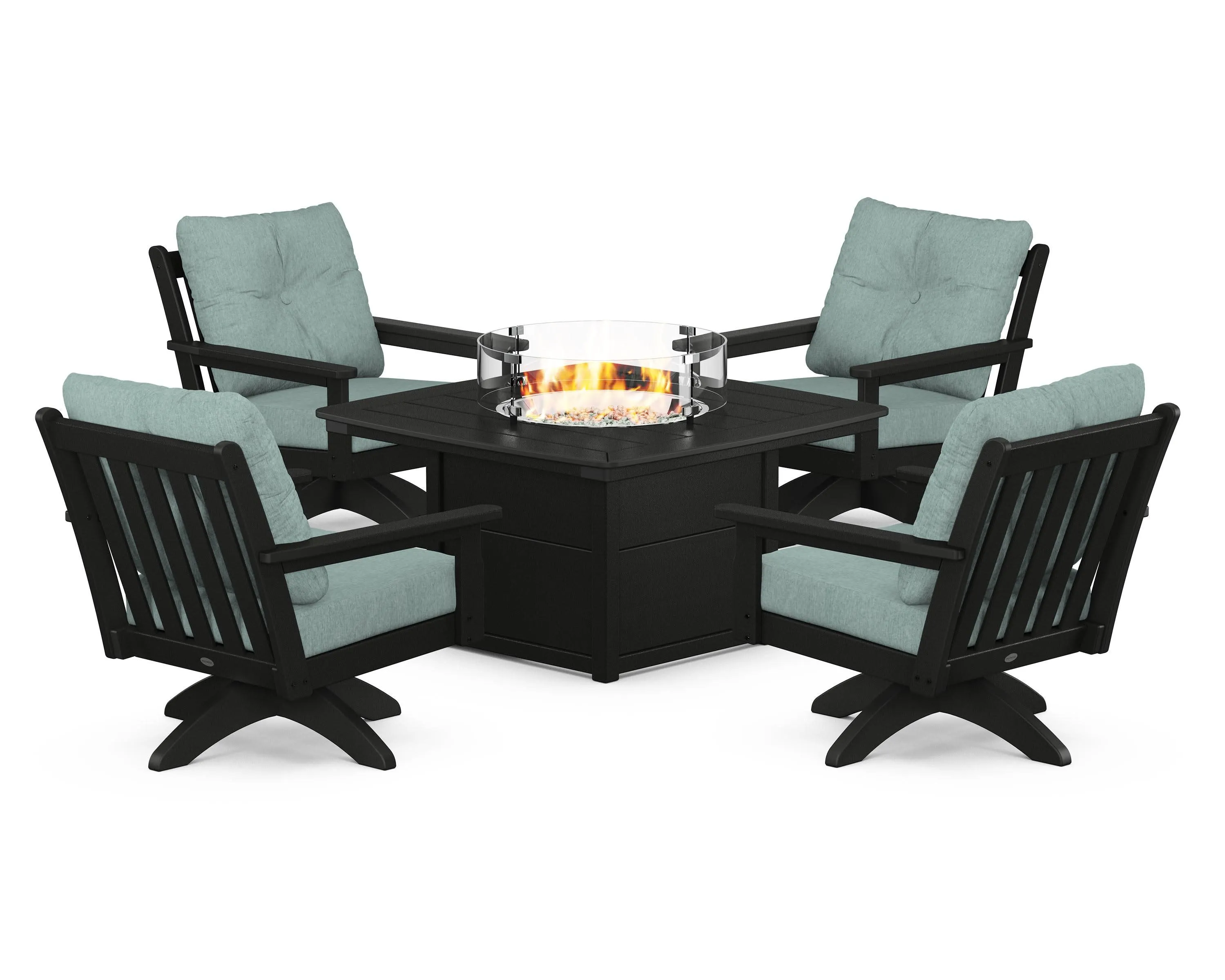 Vineyard 5-Piece Deep Seating Swivel Conversation Set with Fire Pit Table