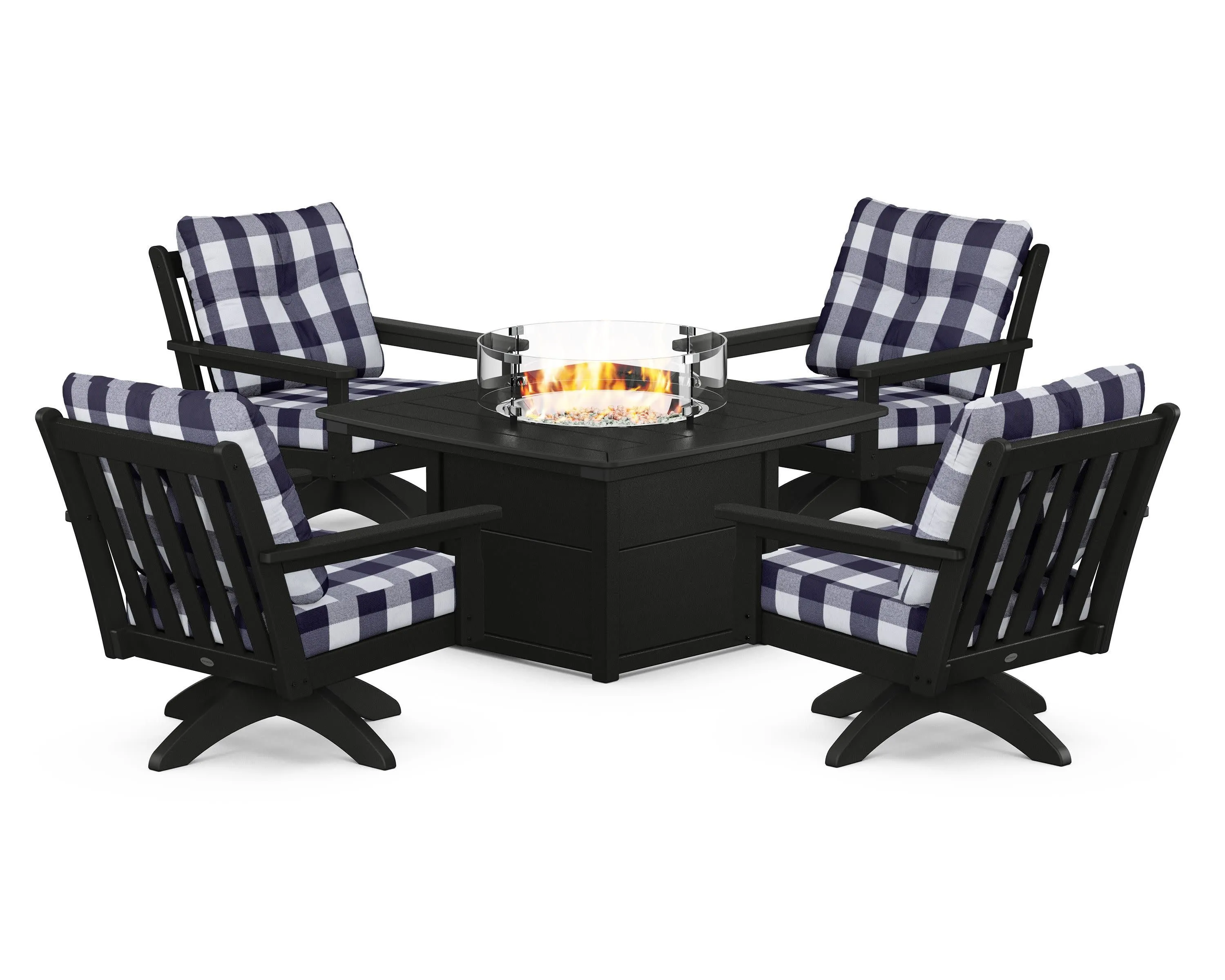 Vineyard 5-Piece Deep Seating Swivel Conversation Set with Fire Pit Table