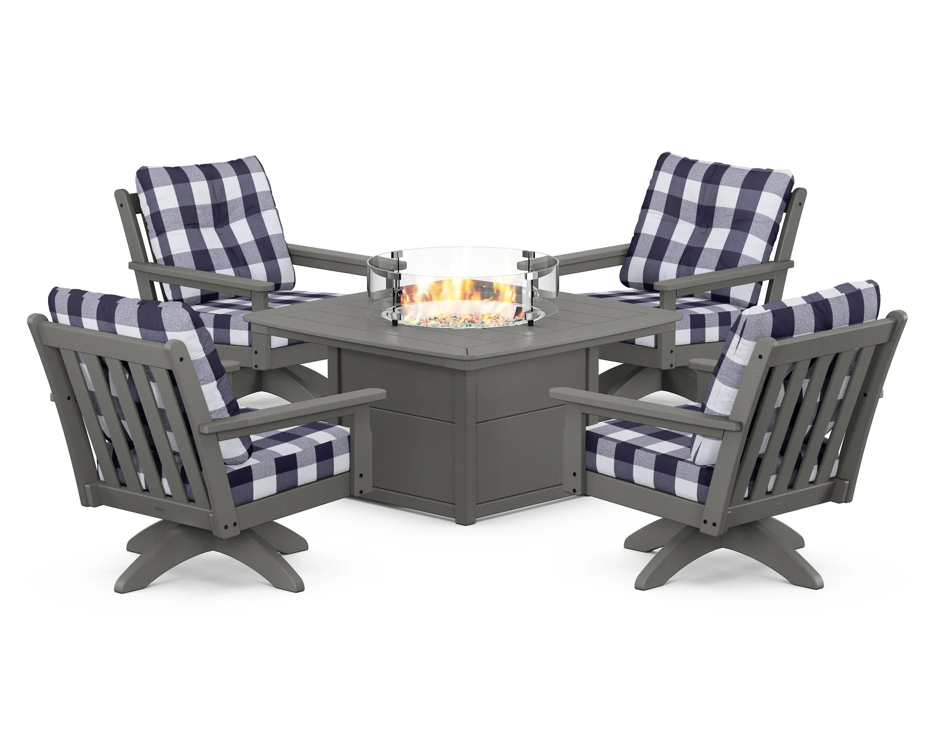 Vineyard 5-Piece Deep Seating Swivel Conversation Set with Fire Pit Table