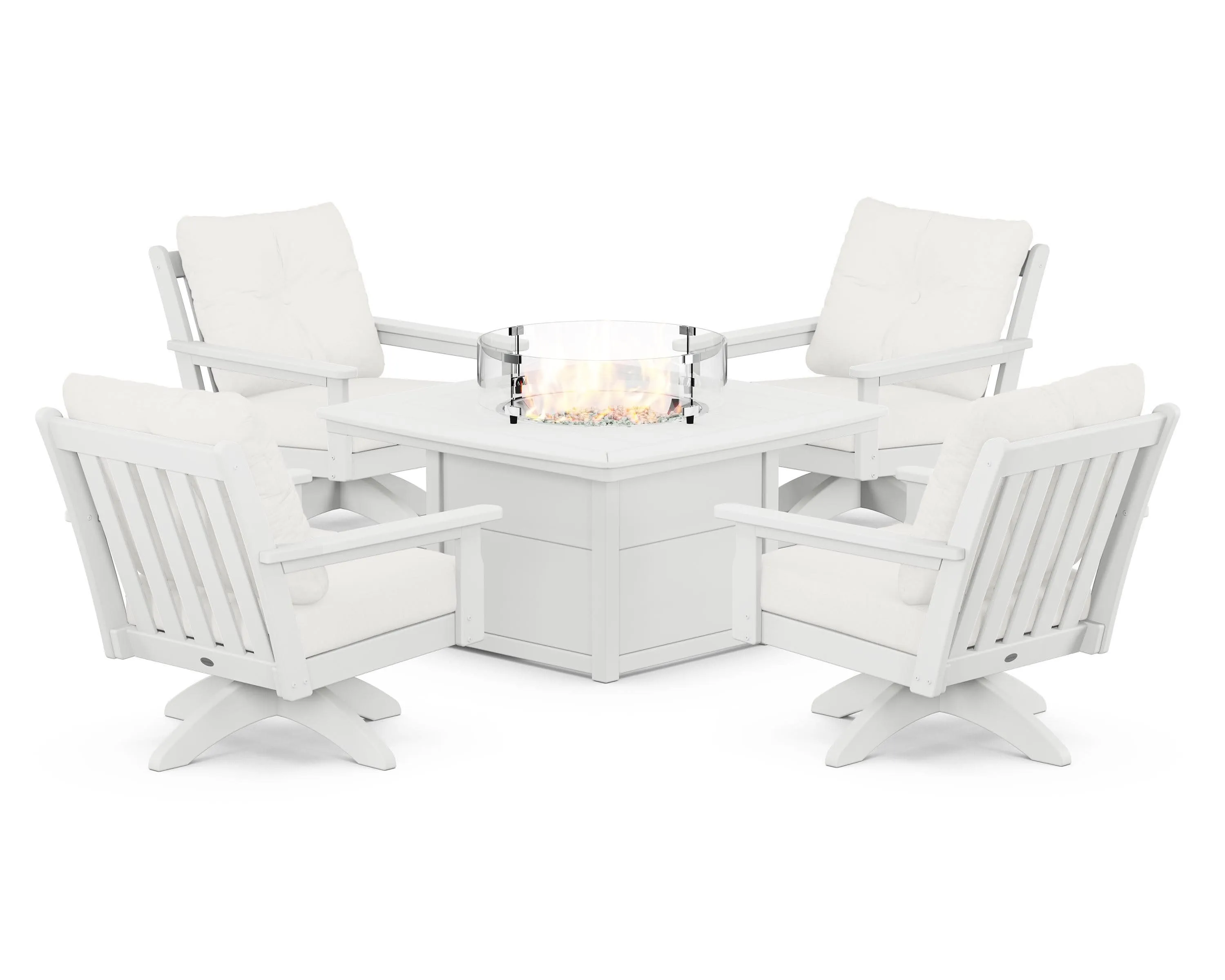 Vineyard 5-Piece Deep Seating Swivel Conversation Set with Fire Pit Table