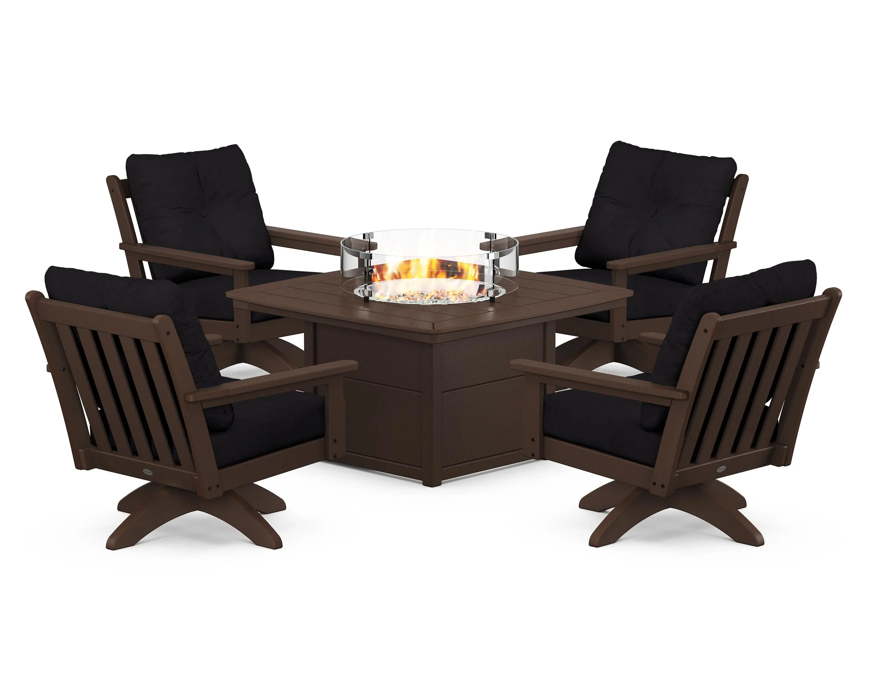 Vineyard 5-Piece Deep Seating Swivel Conversation Set with Fire Pit Table