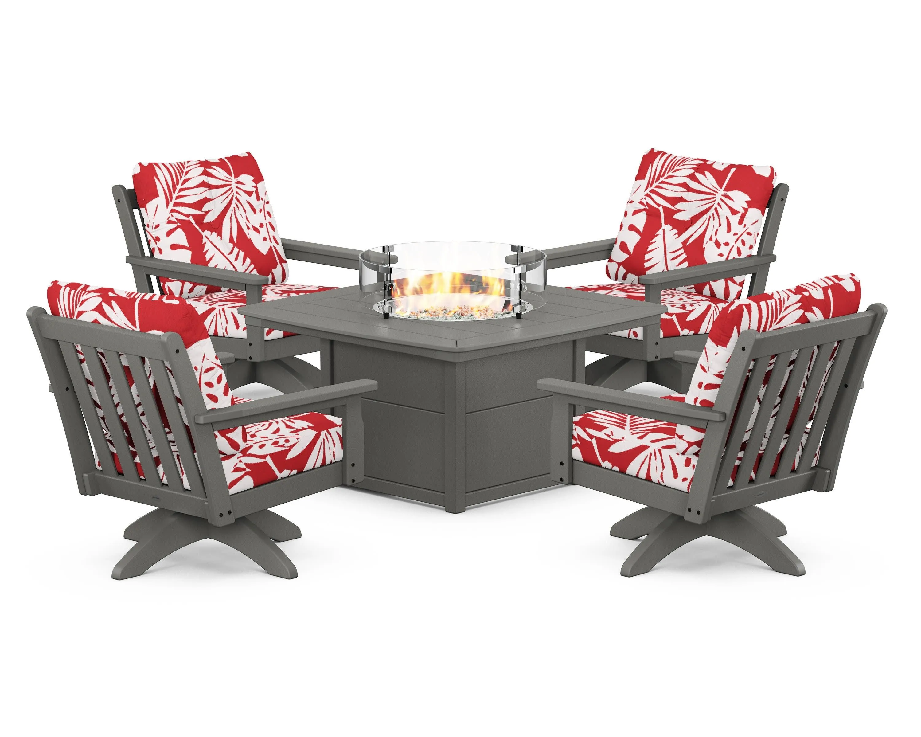 Vineyard 5-Piece Deep Seating Swivel Conversation Set with Fire Pit Table
