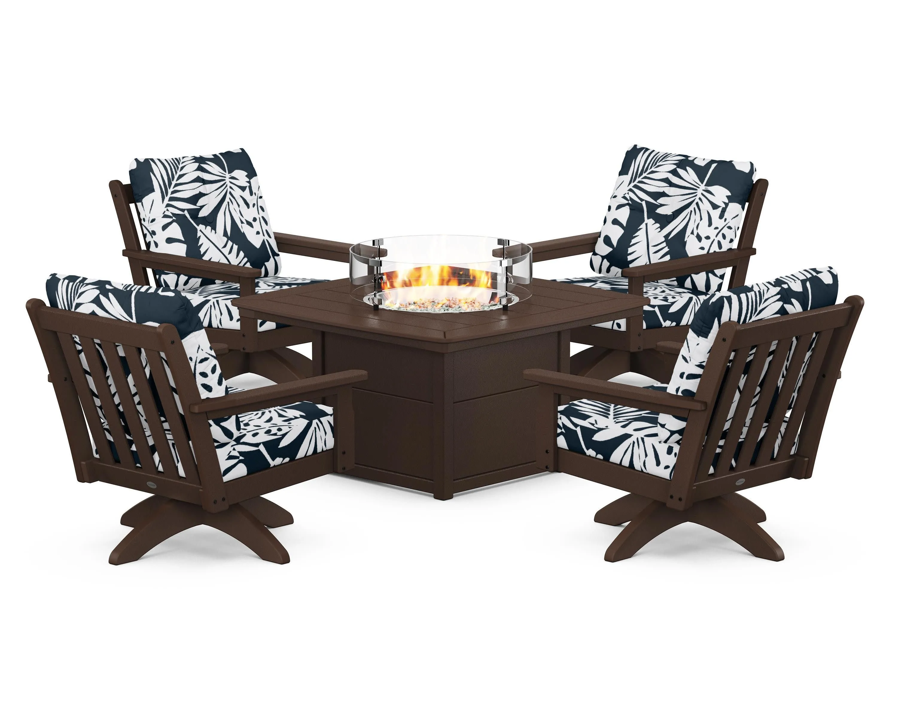 Vineyard 5-Piece Deep Seating Swivel Conversation Set with Fire Pit Table