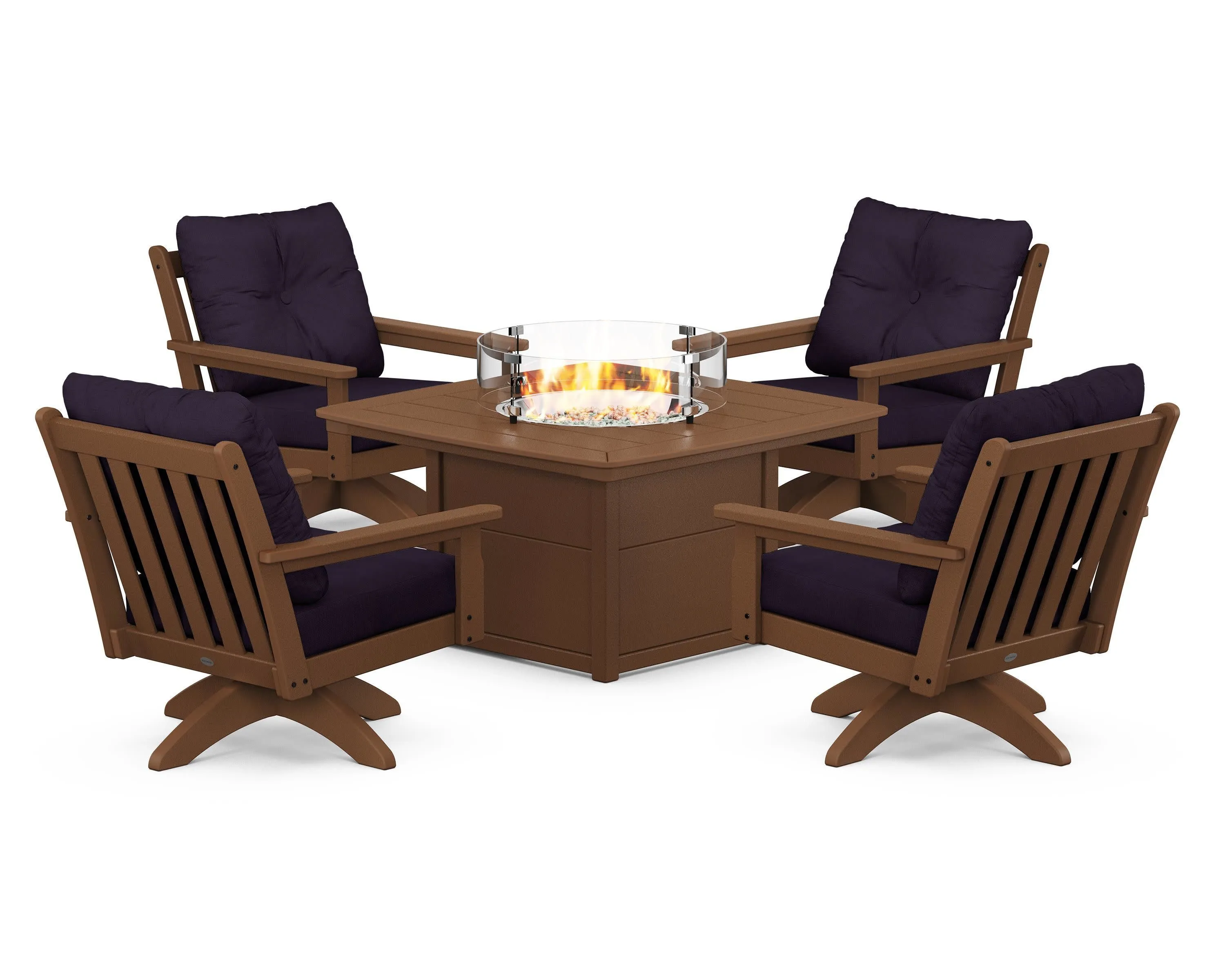 Vineyard 5-Piece Deep Seating Swivel Conversation Set with Fire Pit Table