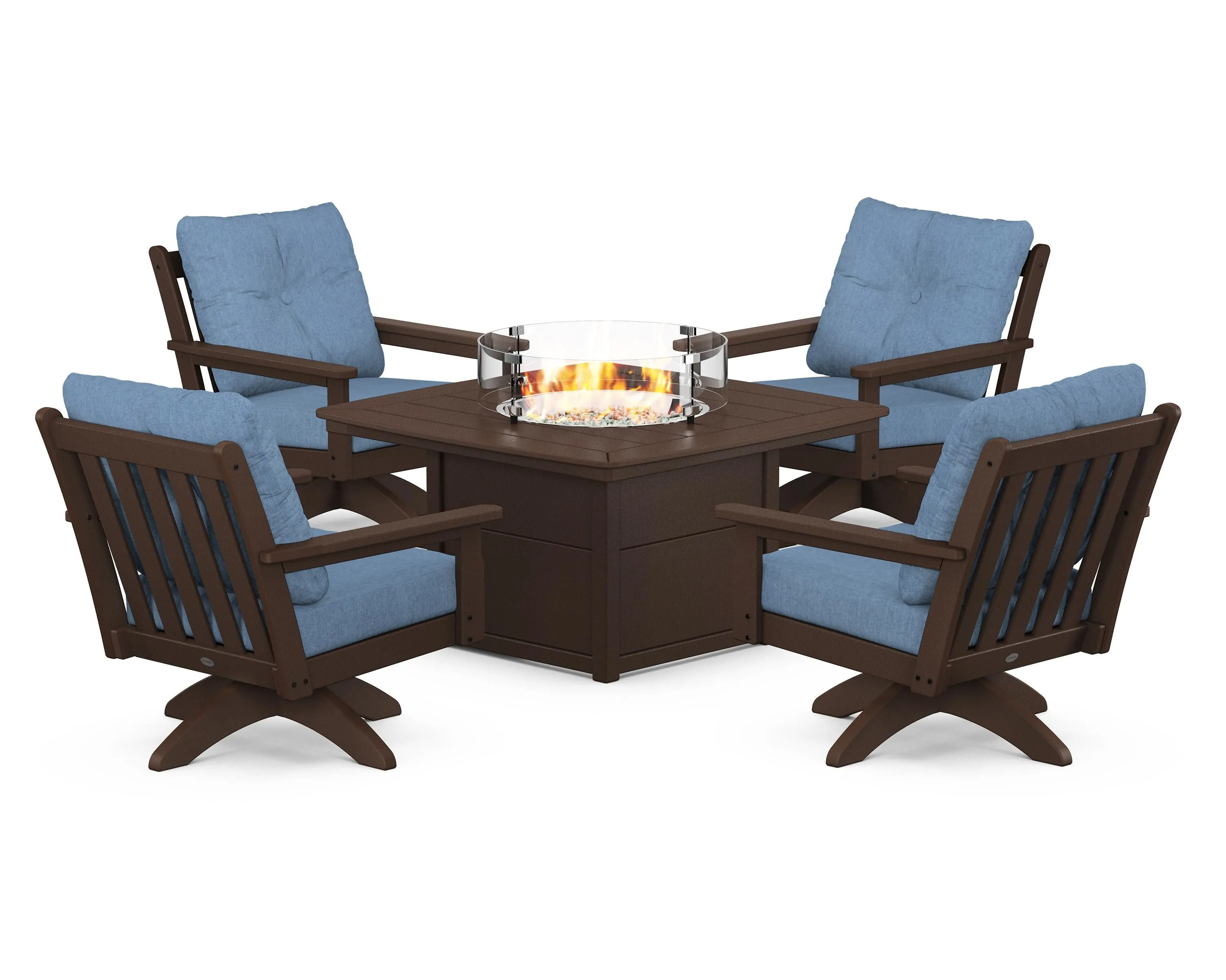 Vineyard 5-Piece Deep Seating Swivel Conversation Set with Fire Pit Table
