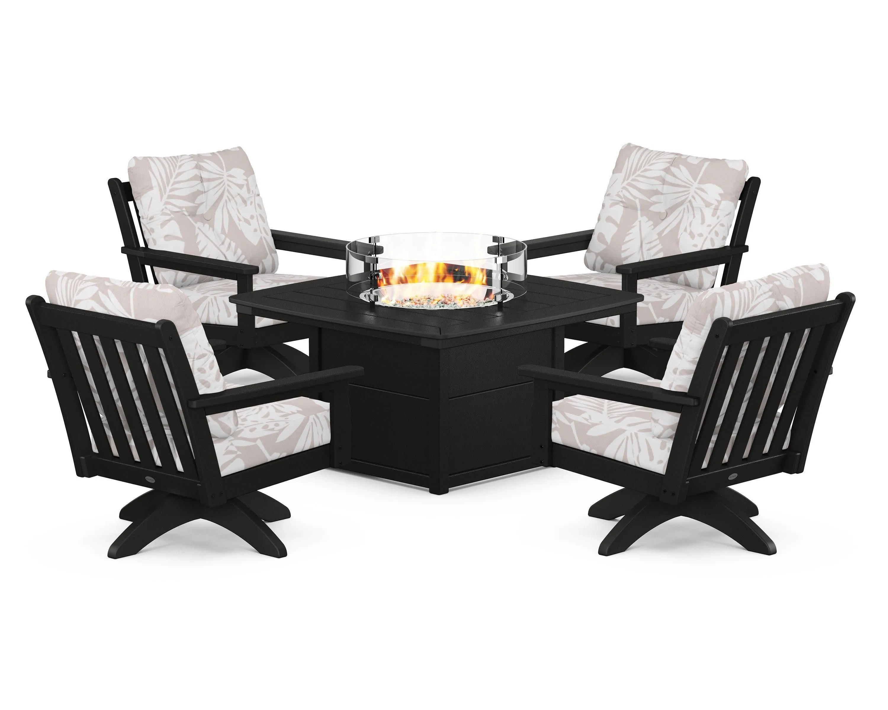 Vineyard 5-Piece Deep Seating Swivel Conversation Set with Fire Pit Table