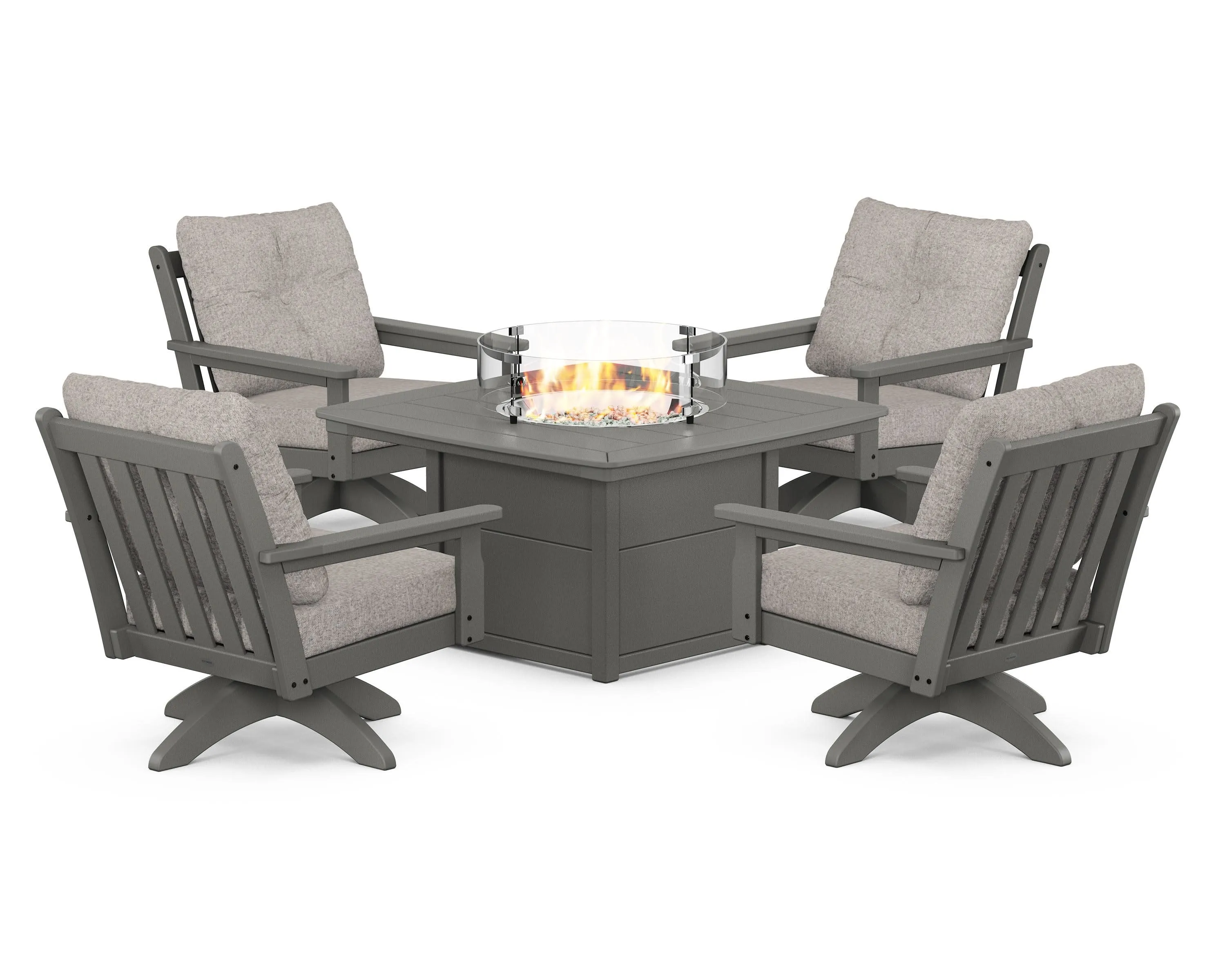 Vineyard 5-Piece Deep Seating Swivel Conversation Set with Fire Pit Table