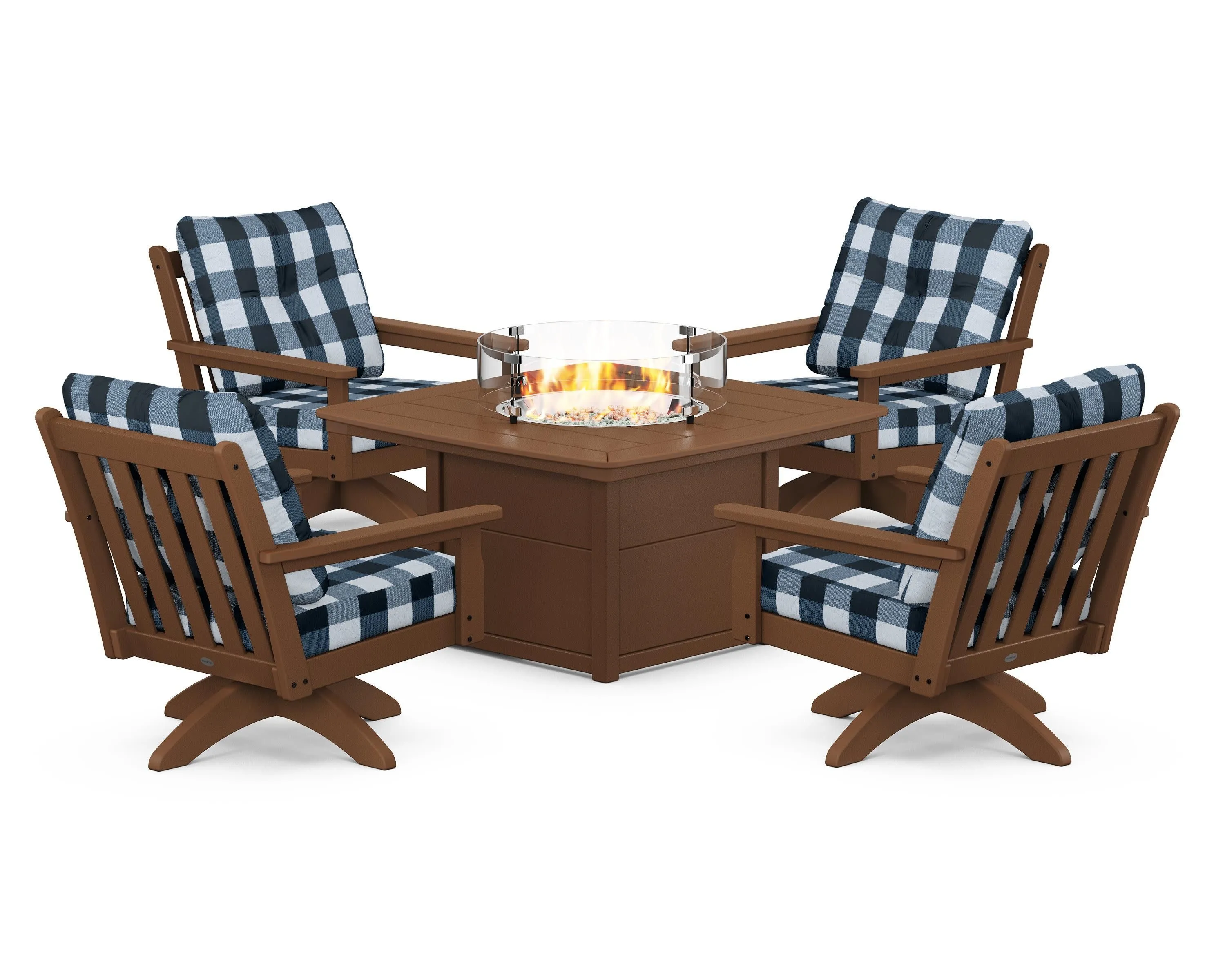 Vineyard 5-Piece Deep Seating Swivel Conversation Set with Fire Pit Table