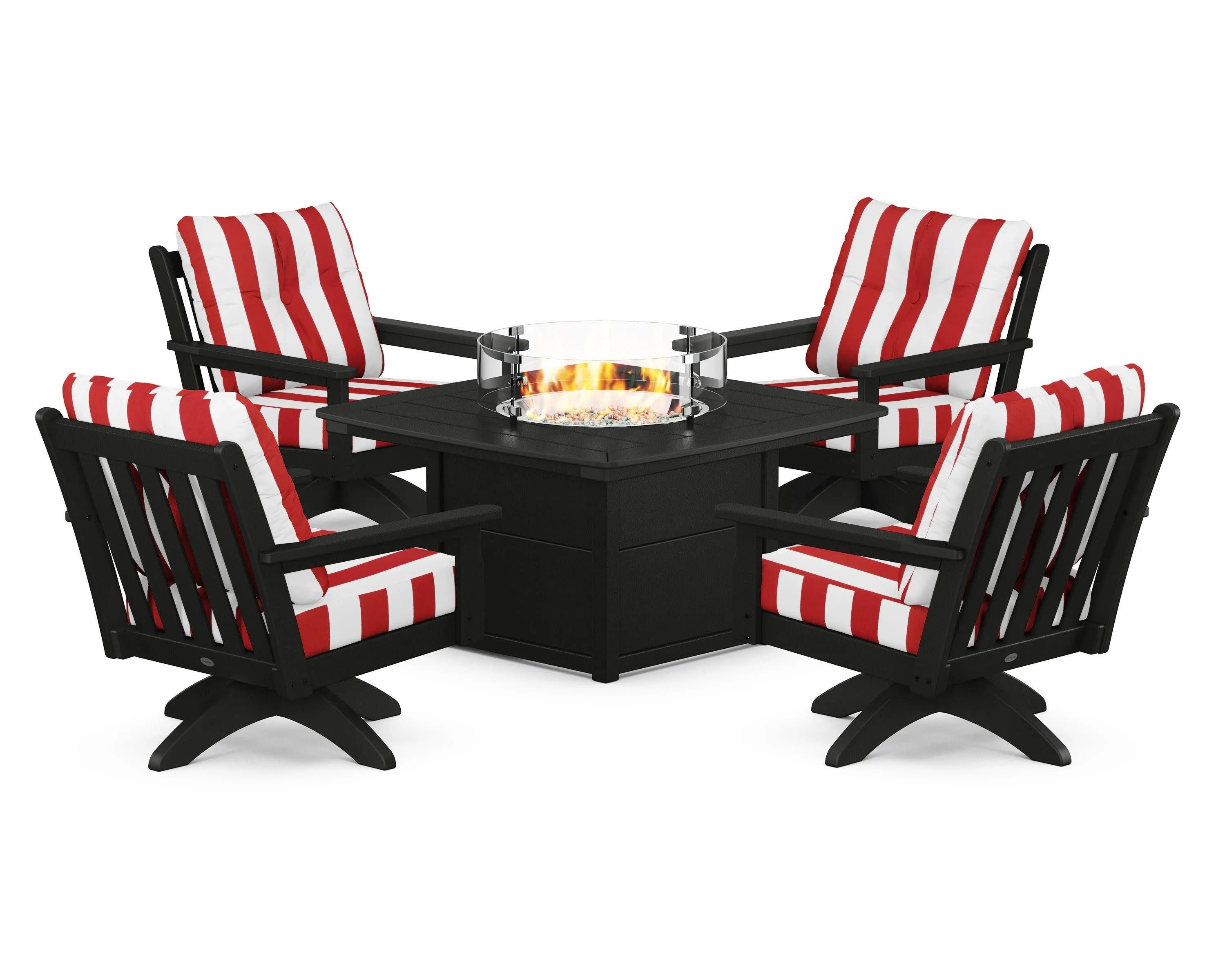 Vineyard 5-Piece Deep Seating Swivel Conversation Set with Fire Pit Table