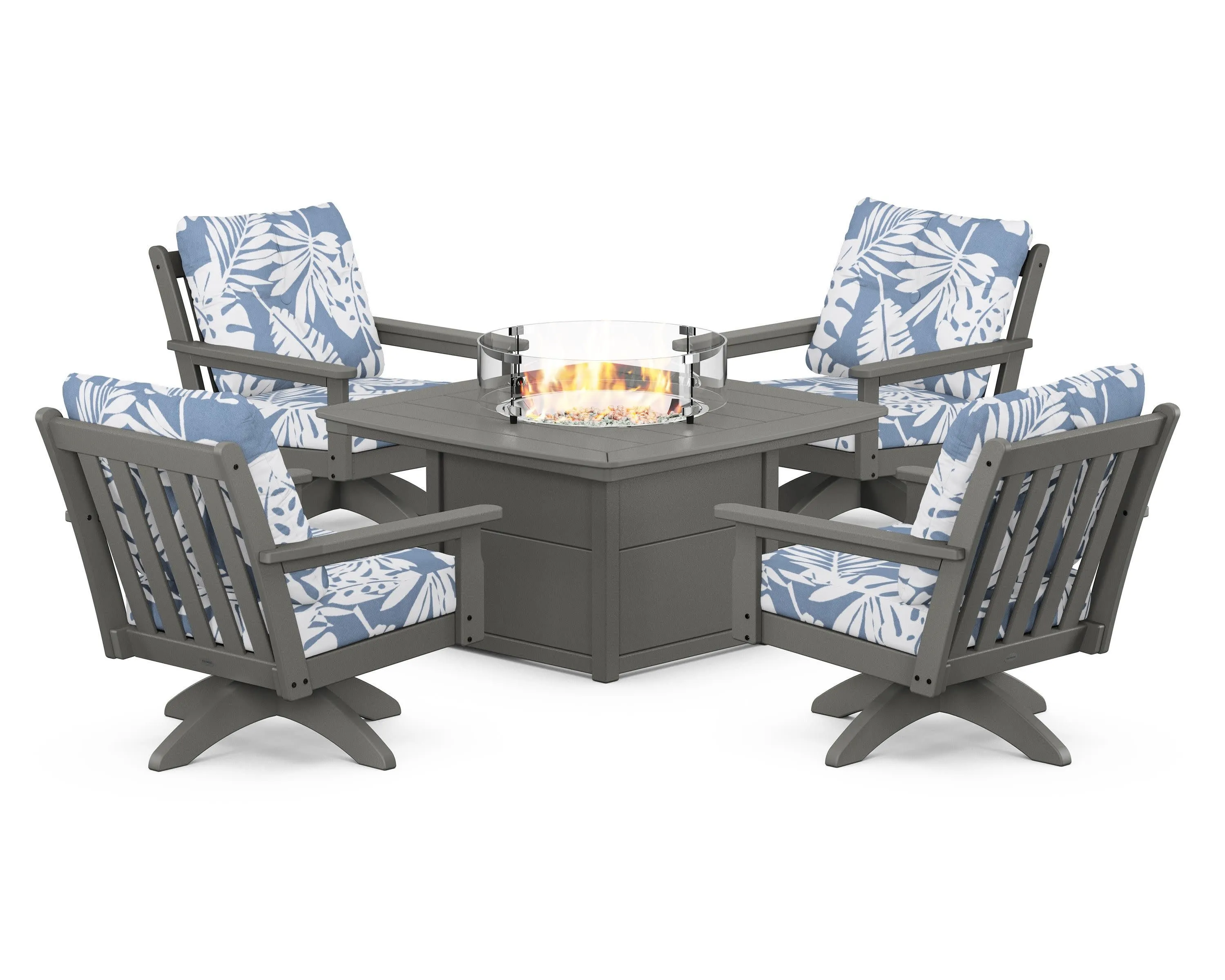 Vineyard 5-Piece Deep Seating Swivel Conversation Set with Fire Pit Table