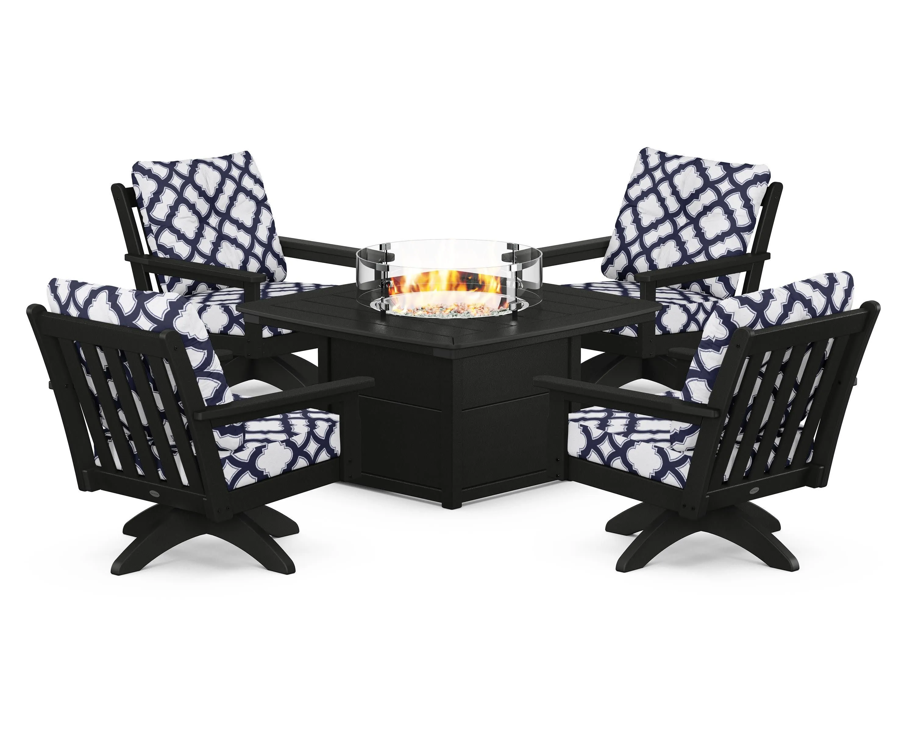 Vineyard 5-Piece Deep Seating Swivel Conversation Set with Fire Pit Table
