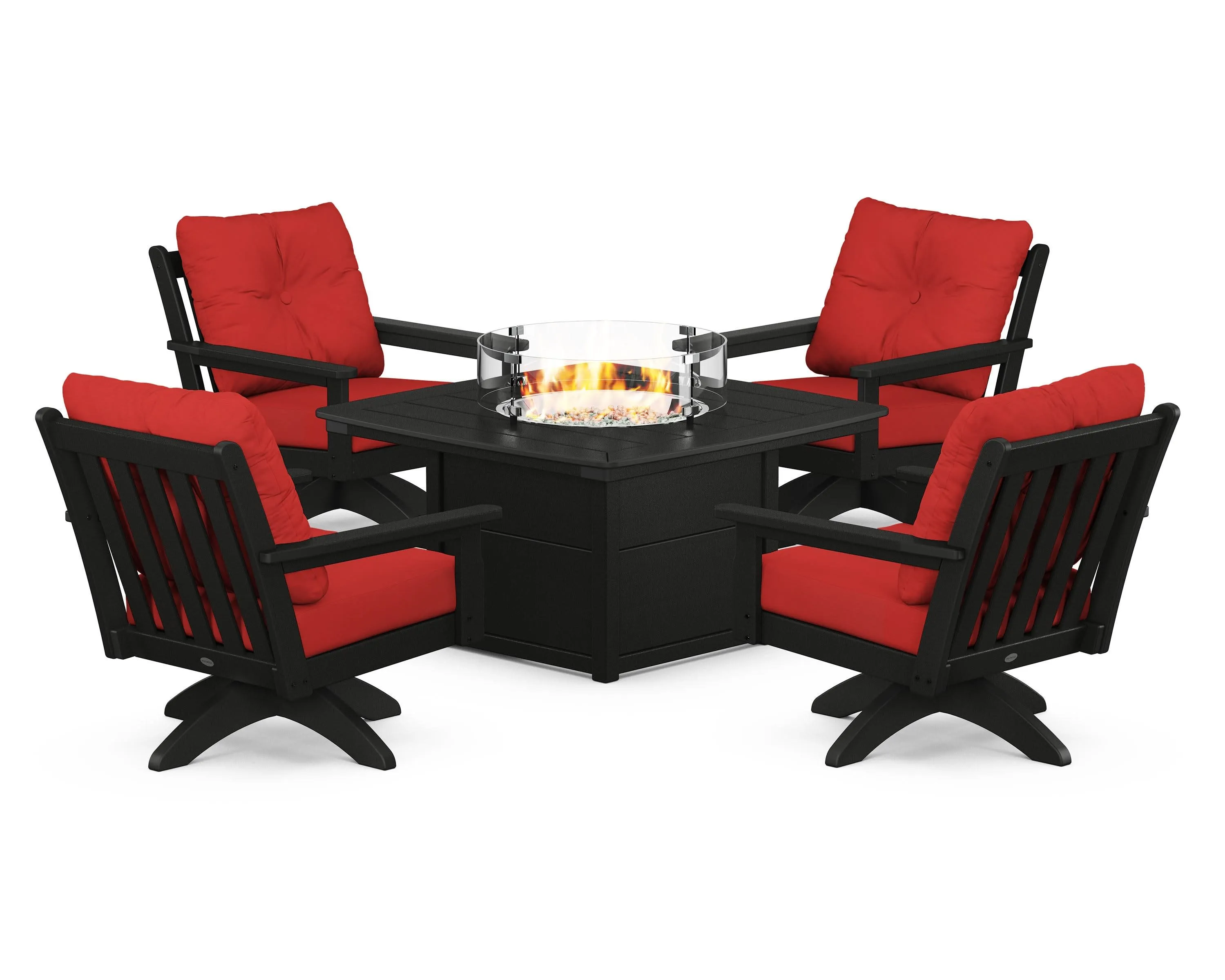 Vineyard 5-Piece Deep Seating Swivel Conversation Set with Fire Pit Table