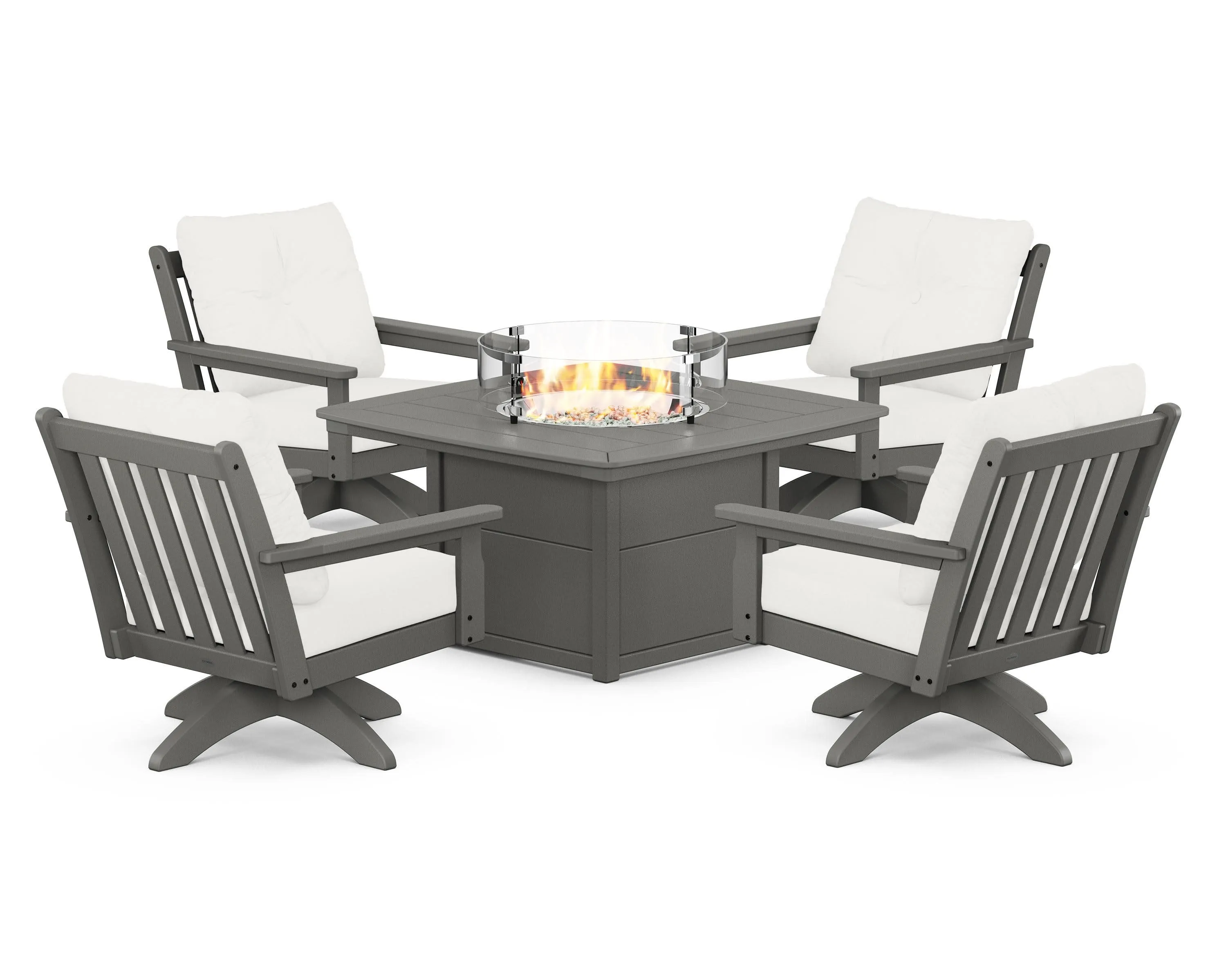 Vineyard 5-Piece Deep Seating Swivel Conversation Set with Fire Pit Table