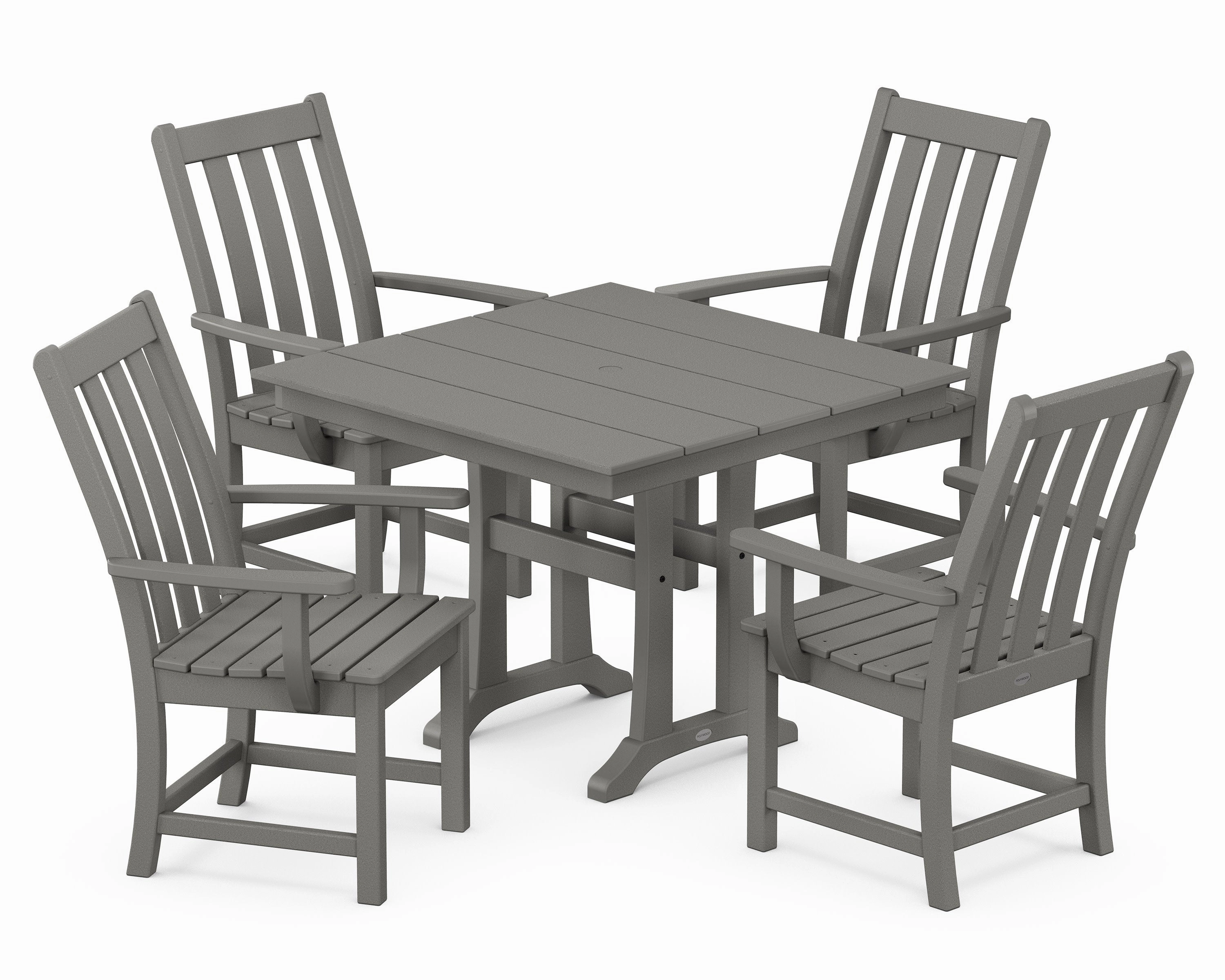 Vineyard 5-Piece Farmhouse Trestle Arm Chair Dining Setoutdoor patio furniture set