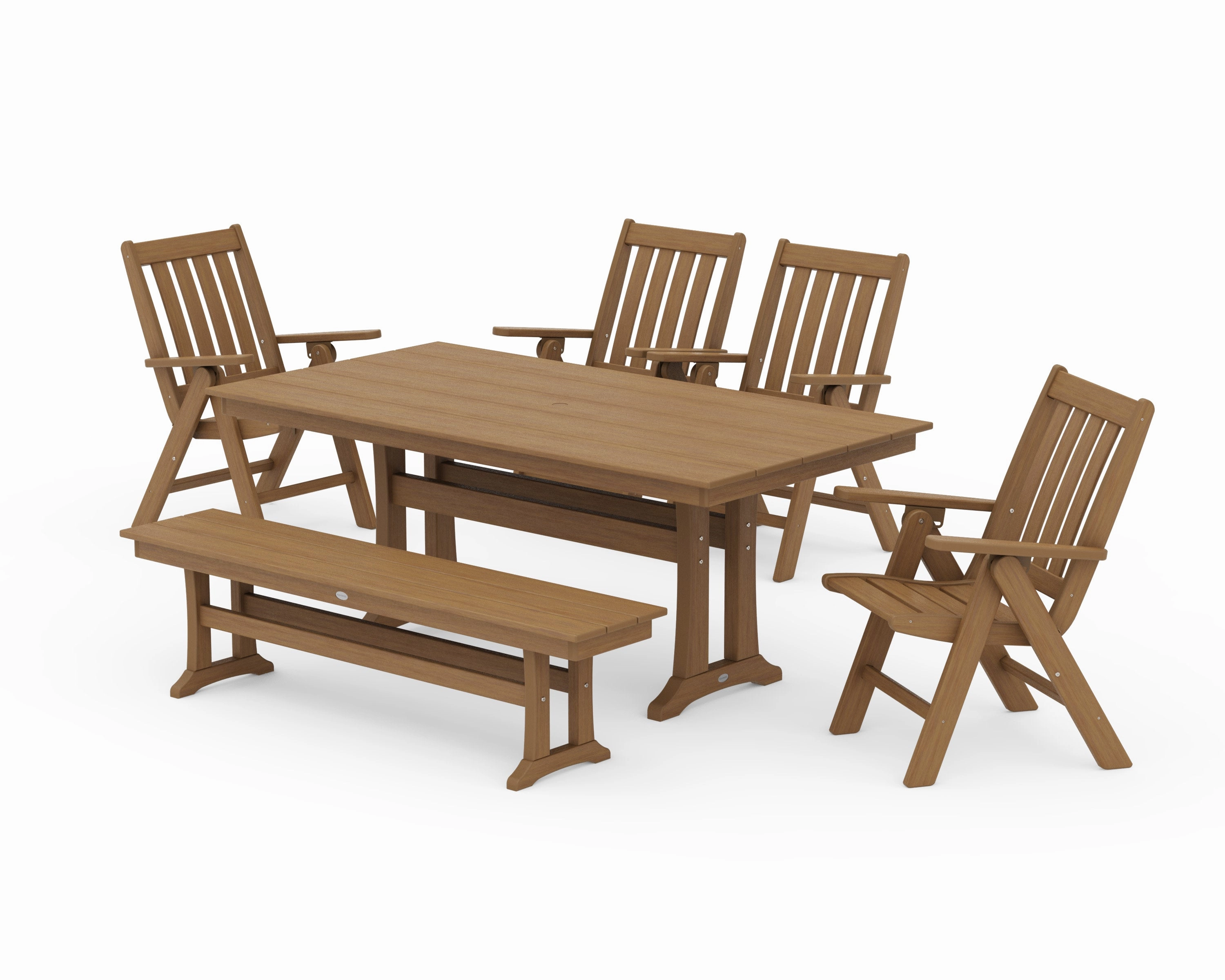 Vineyard 6-Piece Folding Chair Farmhouse Dining Set with Trestle Legs and Bench