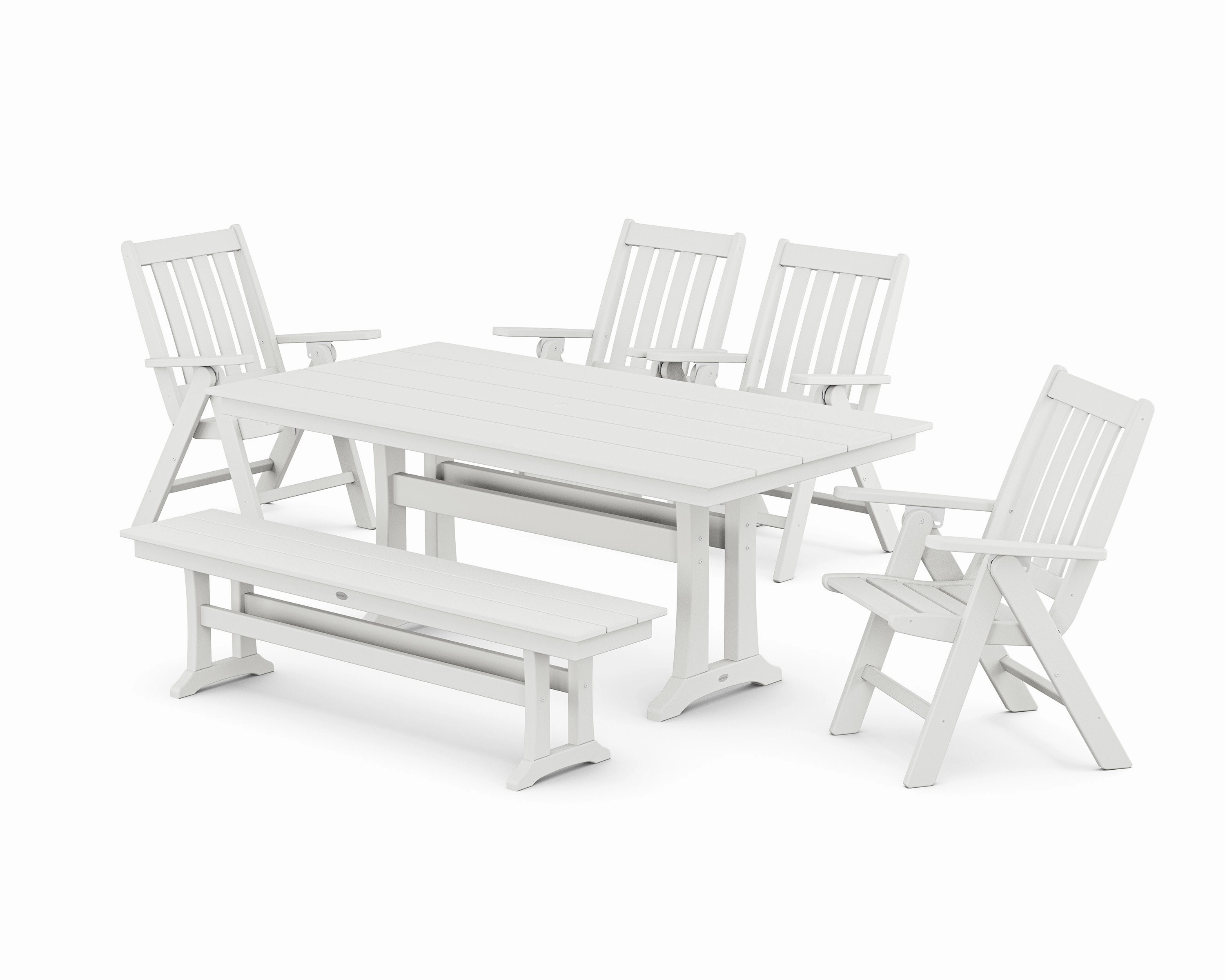 Vineyard 6-Piece Folding Chair Farmhouse Dining Set with Trestle Legs and Bench