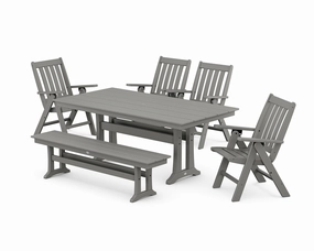Vineyard 6-Piece Folding Chair Farmhouse Dining Set with Trestle Legs and Benchoutdoor patio furniture set