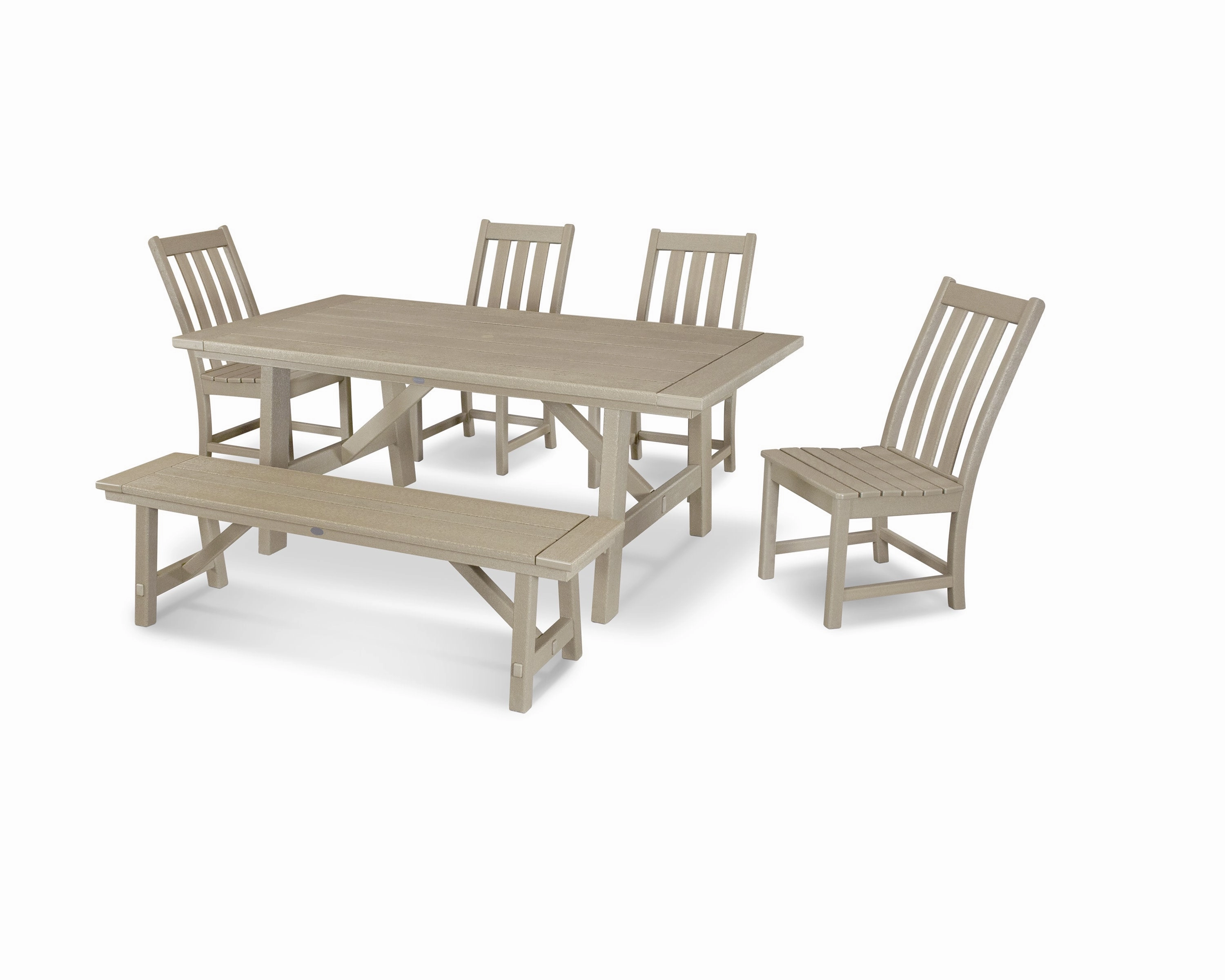 Vineyard 6-Piece Rustic Farmhouse Side Chair Dining Set with Bench
