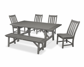 Vineyard 6-Piece Rustic Farmhouse Side Chair Dining Set with Benchoutdoor patio furniture set