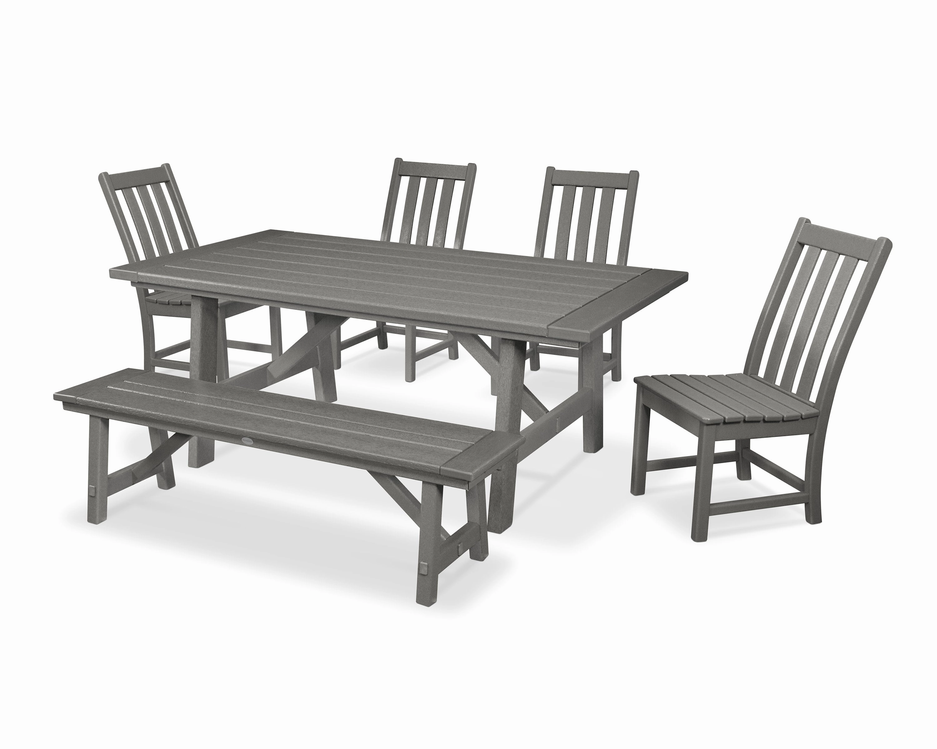 Vineyard 6-Piece Rustic Farmhouse Side Chair Dining Set with Benchoutdoor patio furniture set
