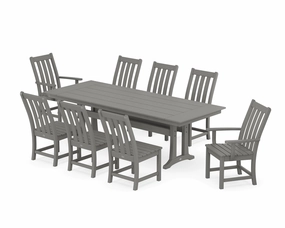 Vineyard 9-Piece Farmhouse Dining Set with Trestle Legsoutdoor patio furniture set