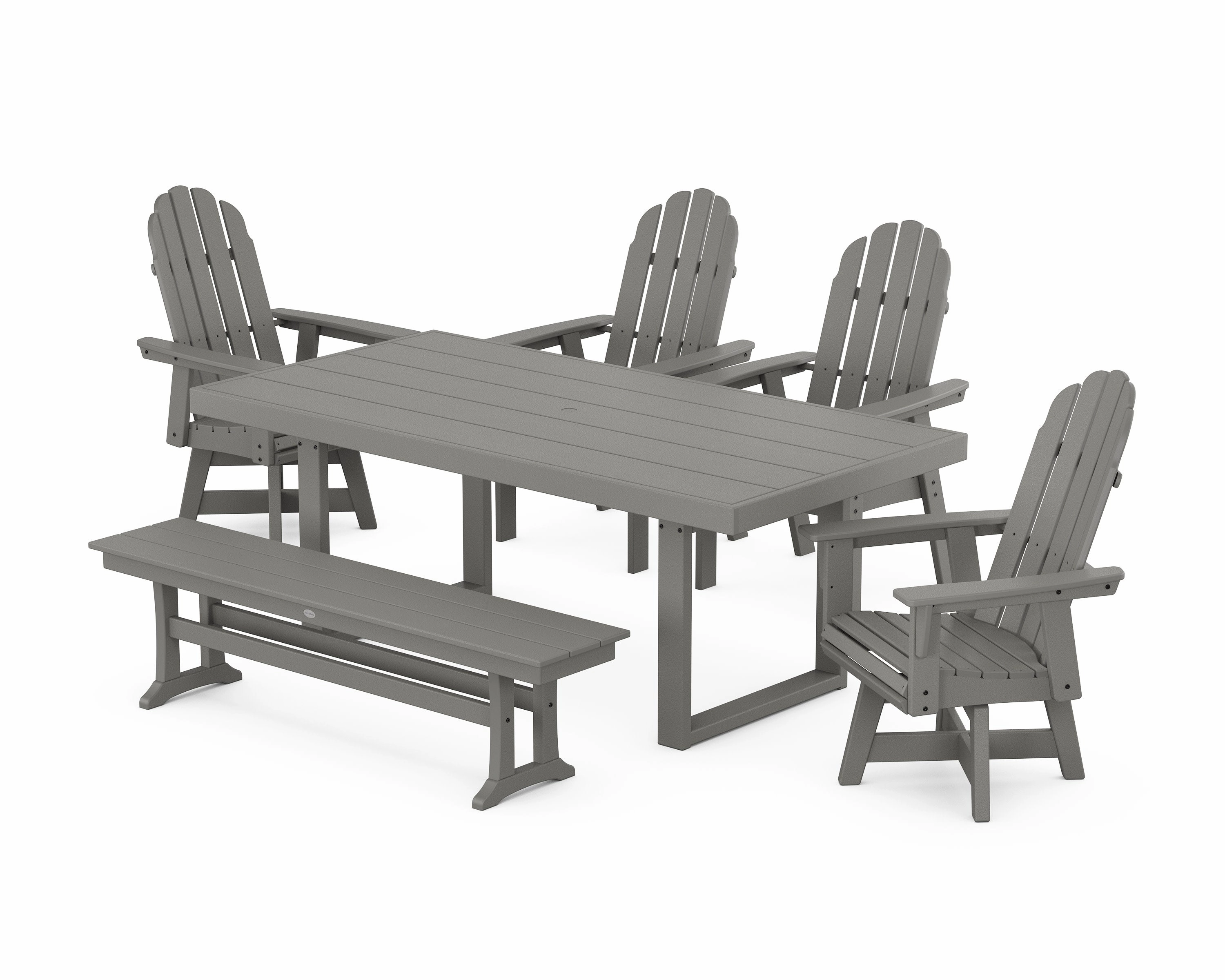 Vineyard Curveback Adirondack Swivel Chair 6-Piece Dining Set with Benchoutdoor patio furniture set