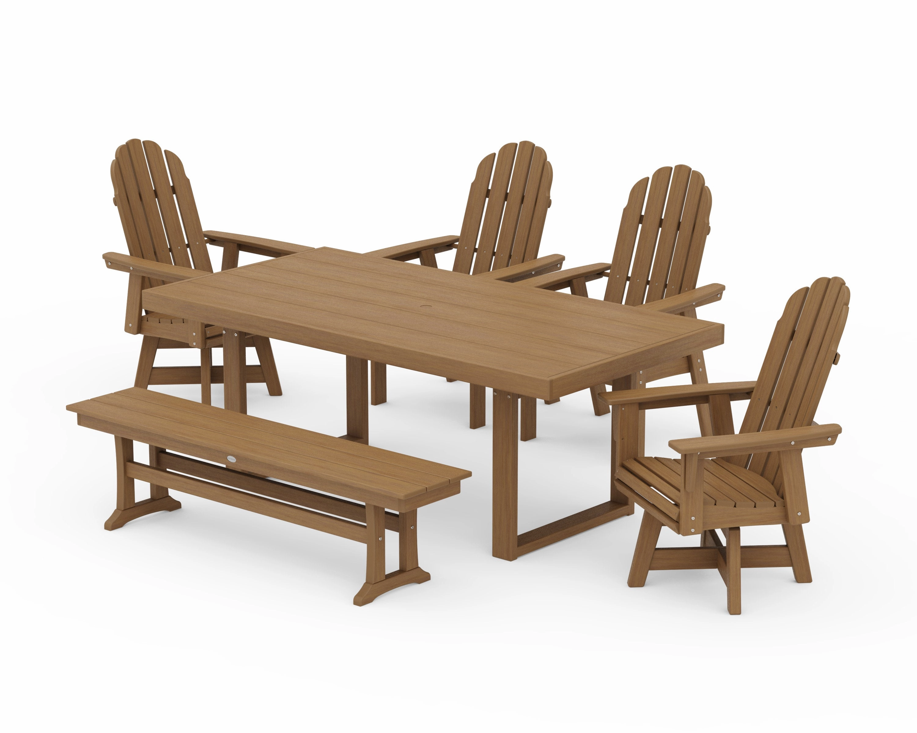 Vineyard Curveback Adirondack Swivel Chair 6-Piece Dining Set with Bench