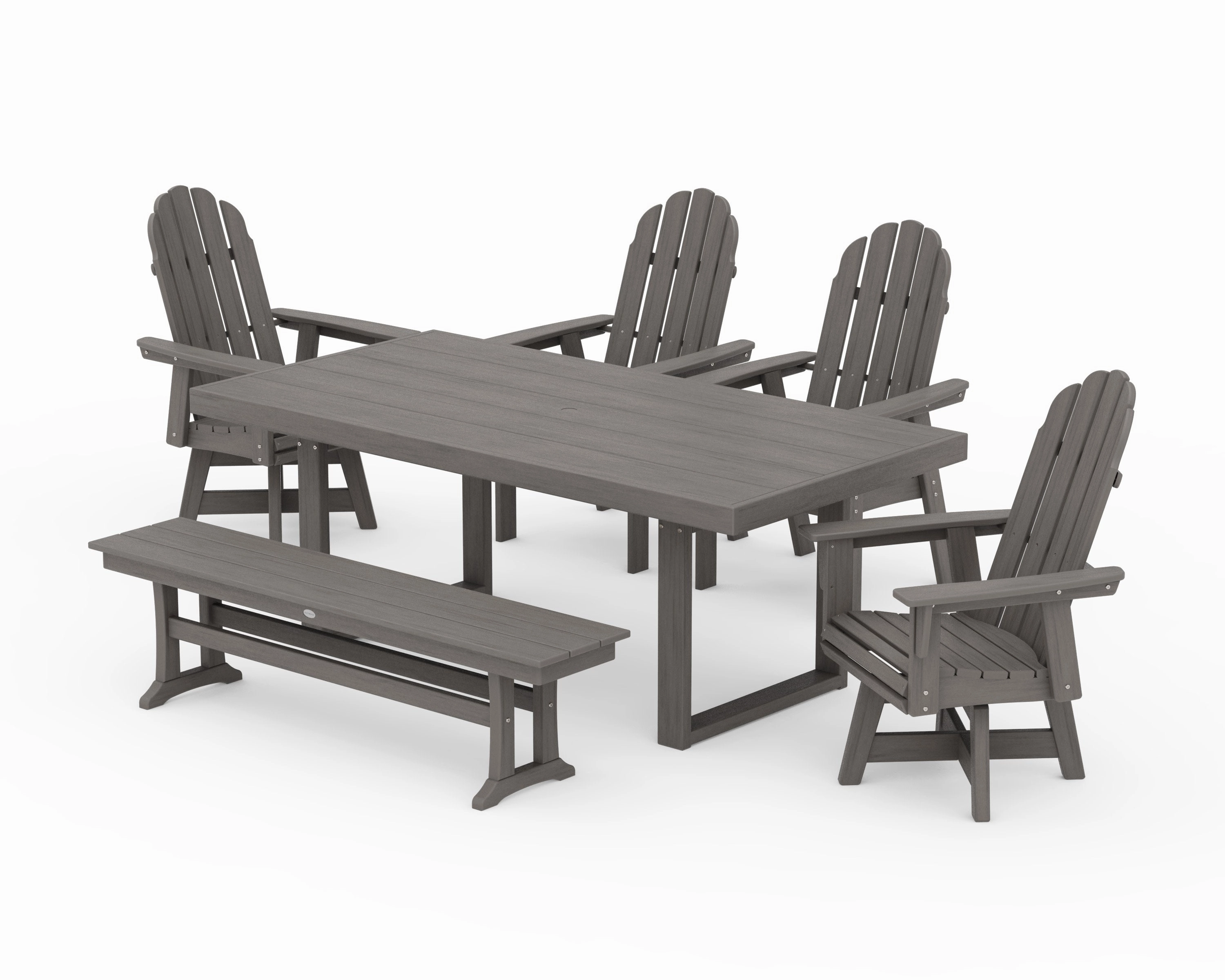 Vineyard Curveback Adirondack Swivel Chair 6-Piece Dining Set with Bench
