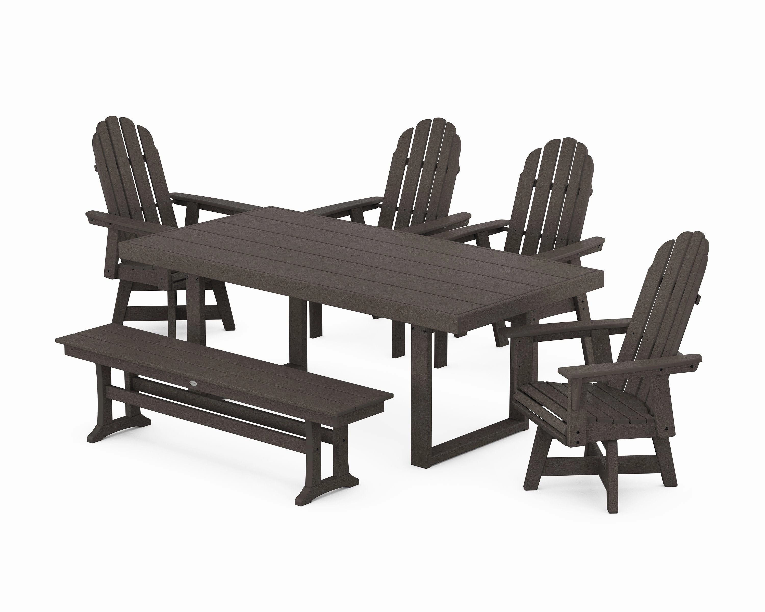 Vineyard Curveback Adirondack Swivel Chair 6-Piece Dining Set with Bench